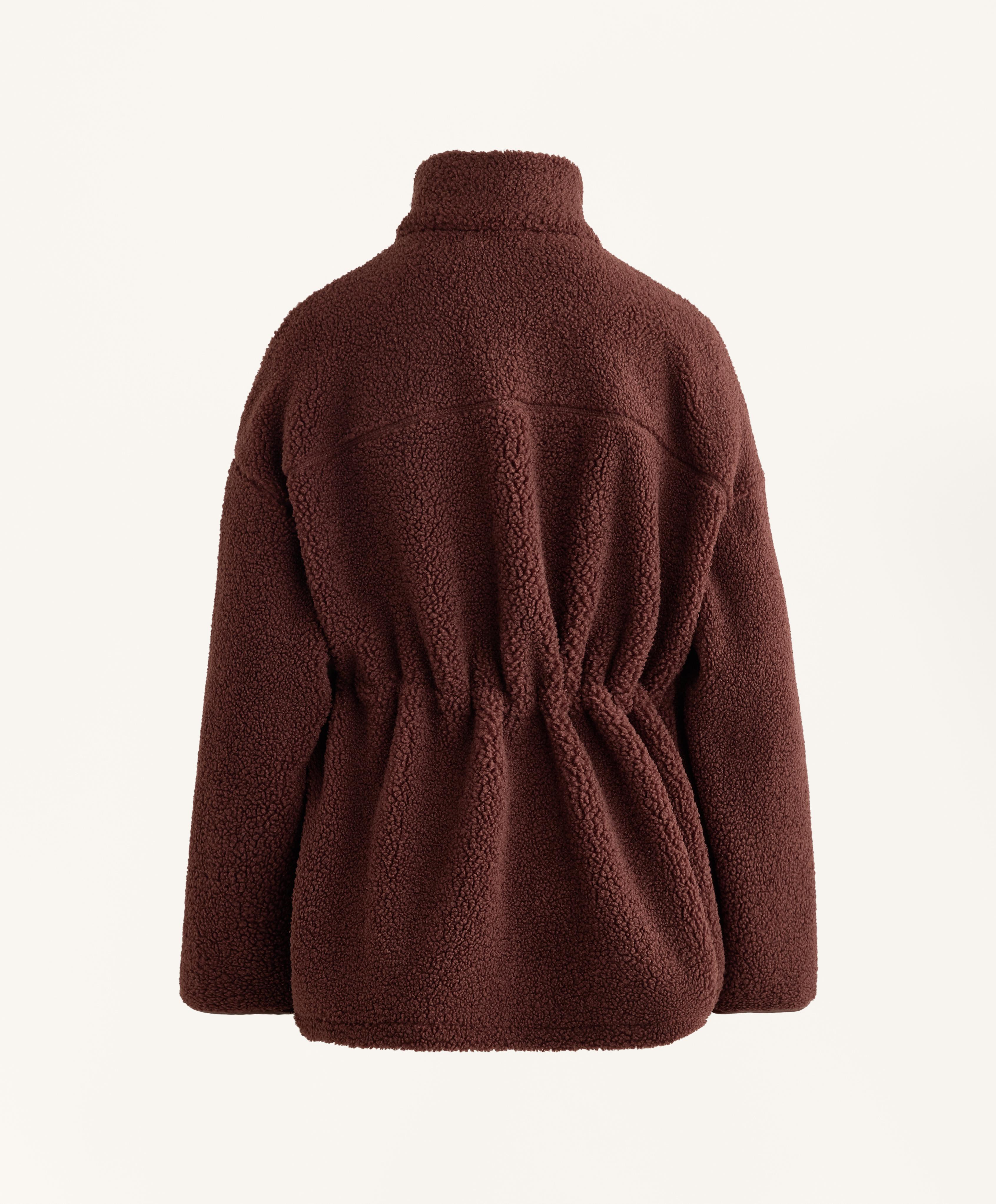 Adjustable waist faux-shearling jacket — BURGUNDY