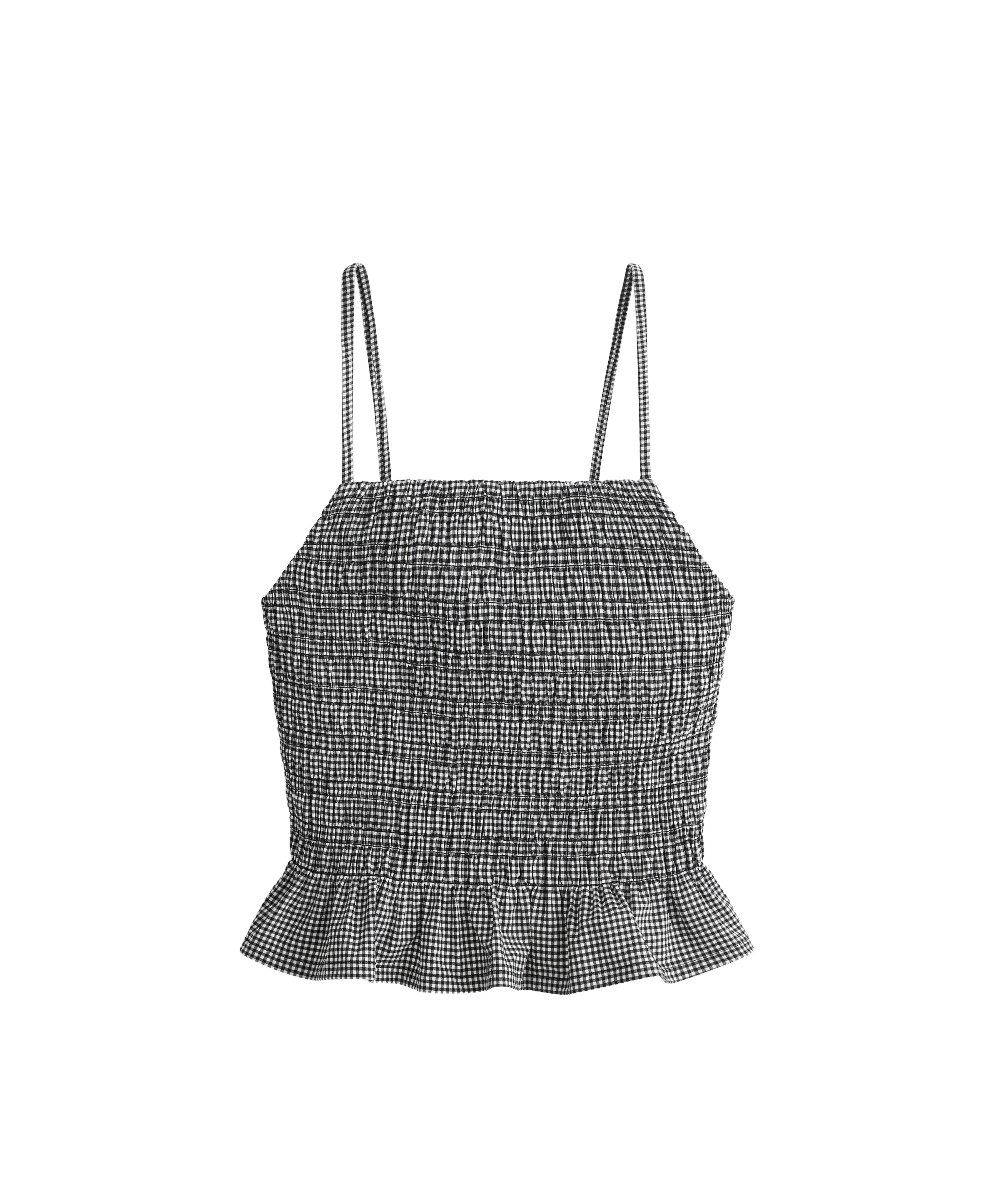 Comfortlux gingham smock tank top — BLACK