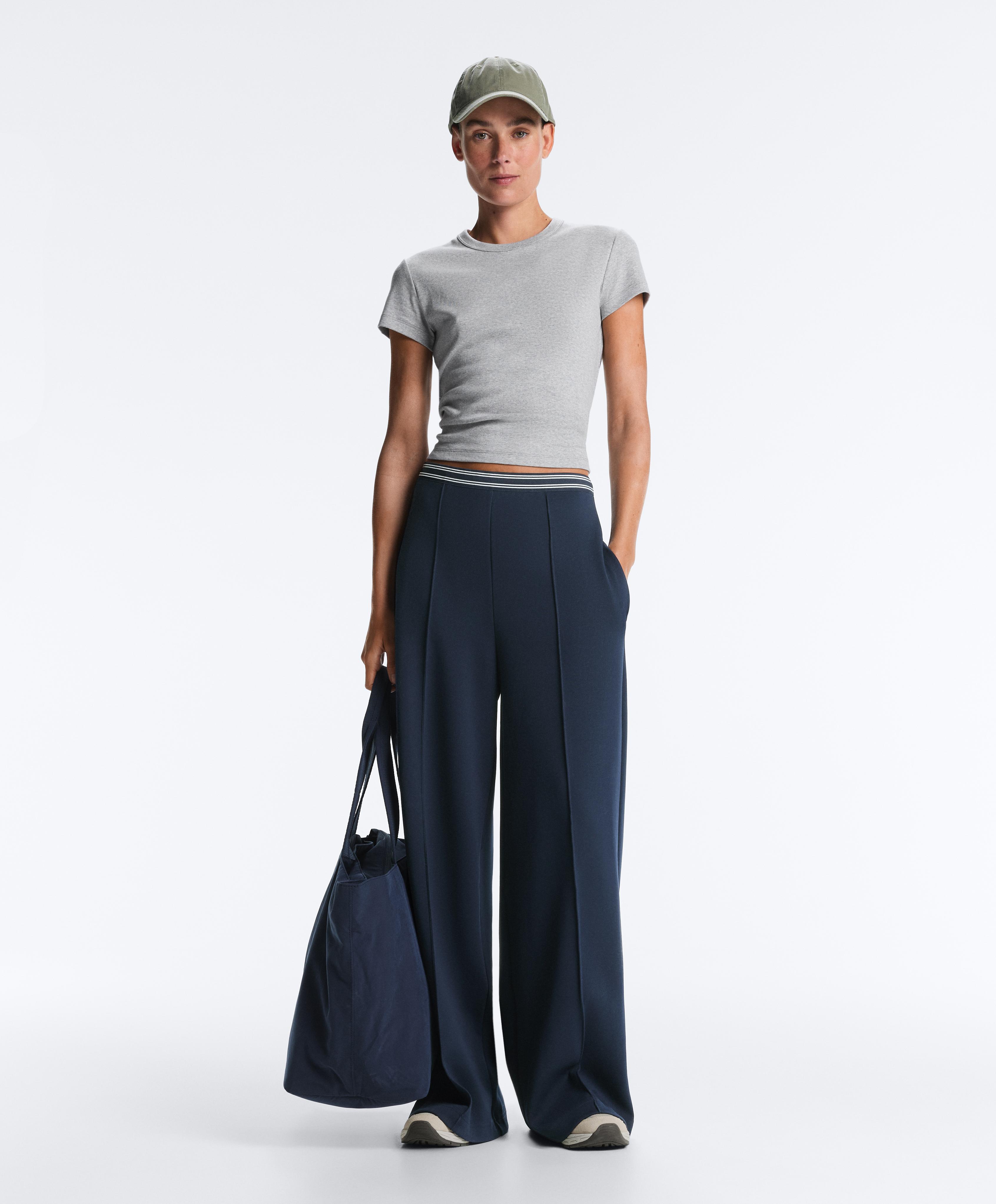 Straight-leg piqué trousers with cotton and contrast Piping