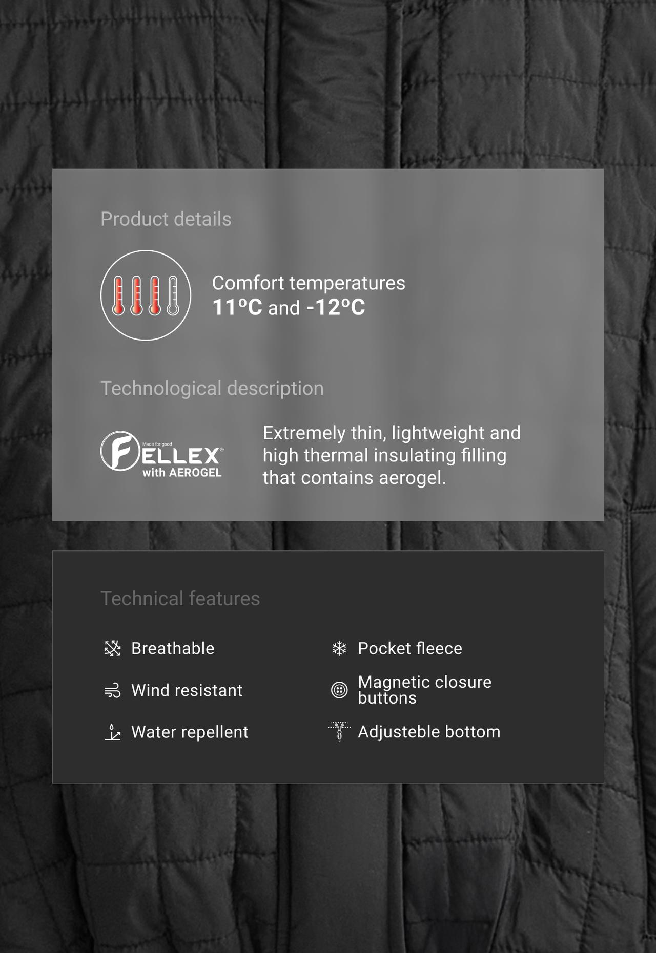 Short FELLEX® AEROGEL padded jacket — BLACK