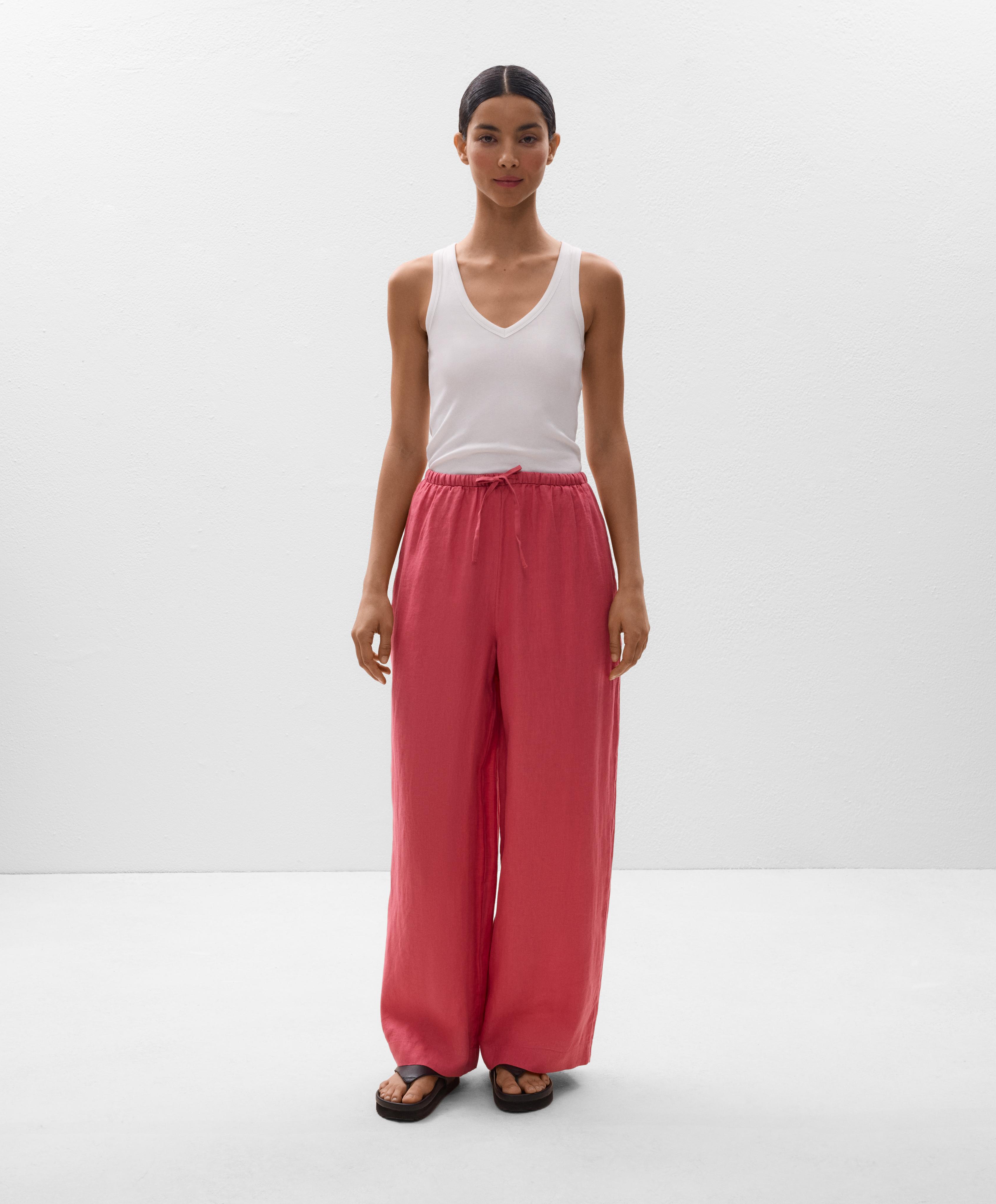 100% linen straight-leg trousers