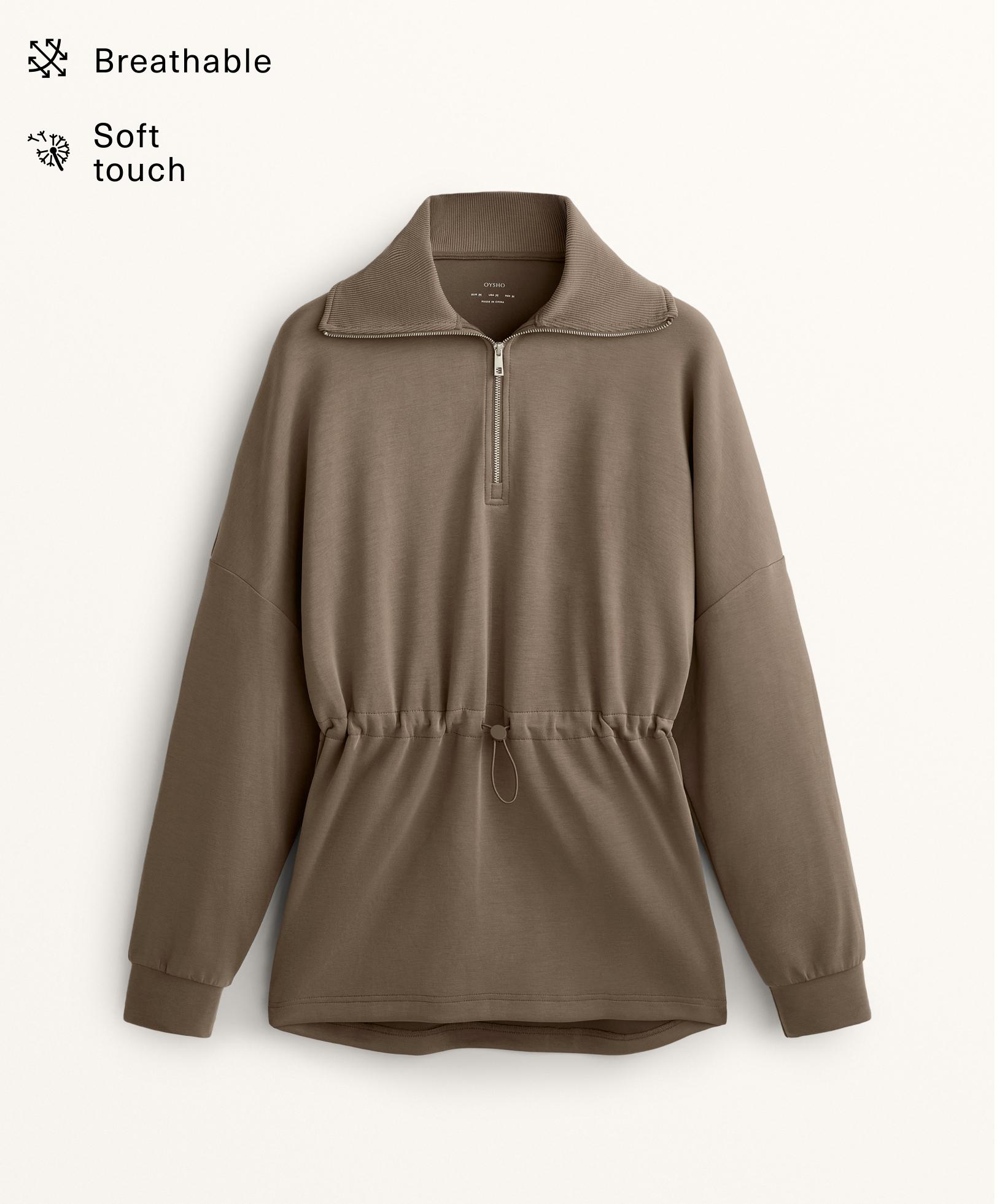 Half-zip sweatshirt with soft-touch modal