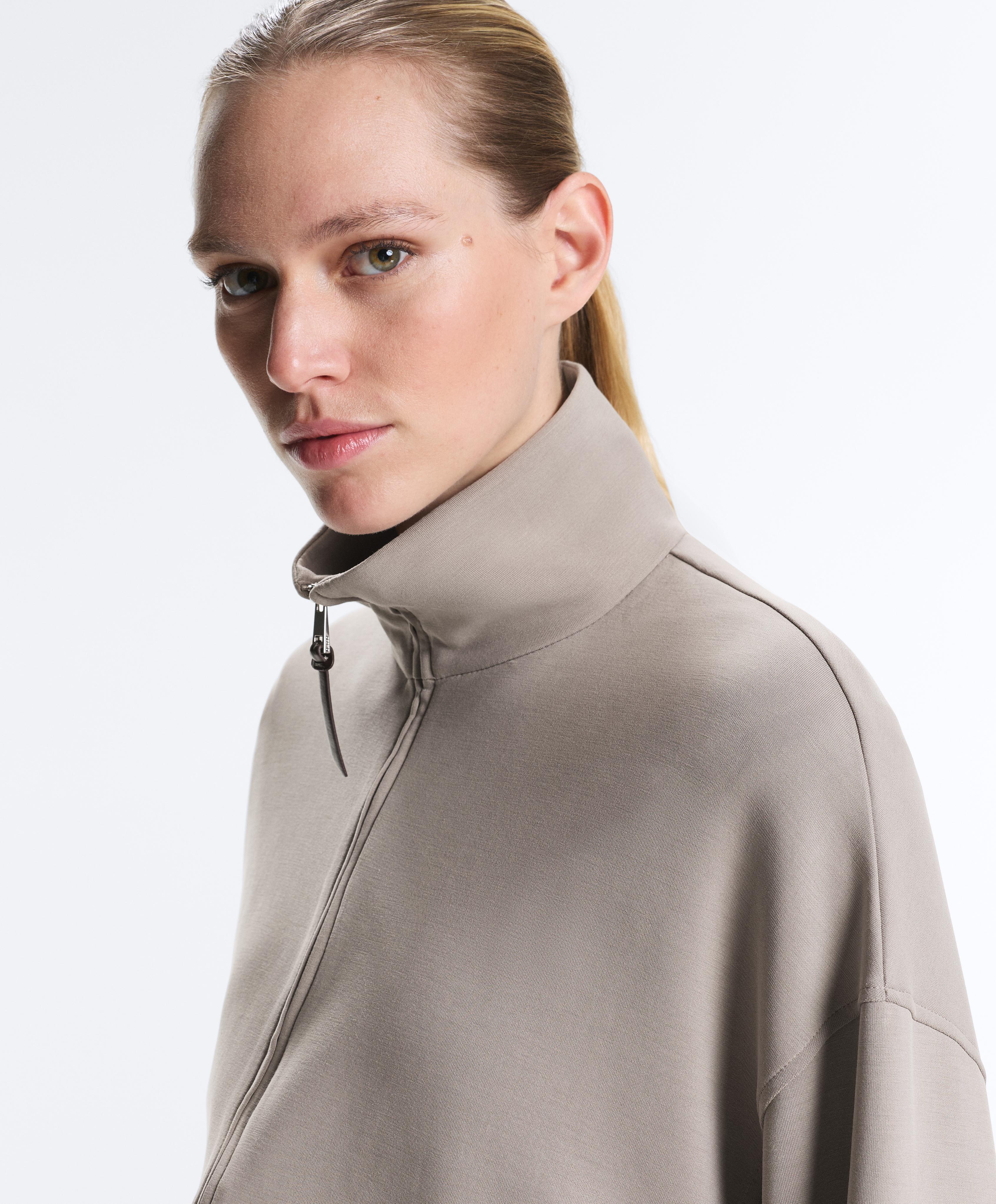 Long corset jacket with soft-touch modal belt — PALE TAUPE