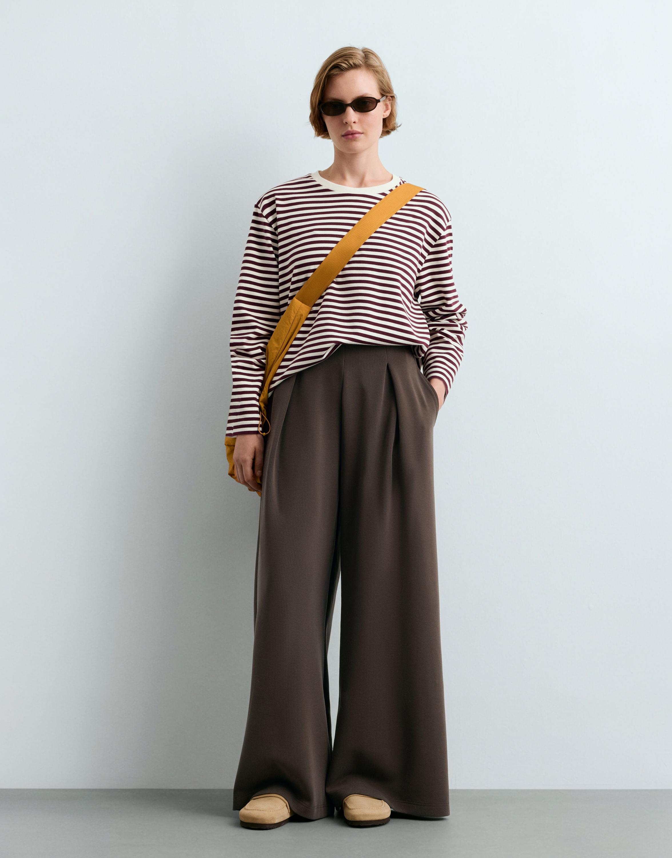 Wide striped trousers with modal — BROWN