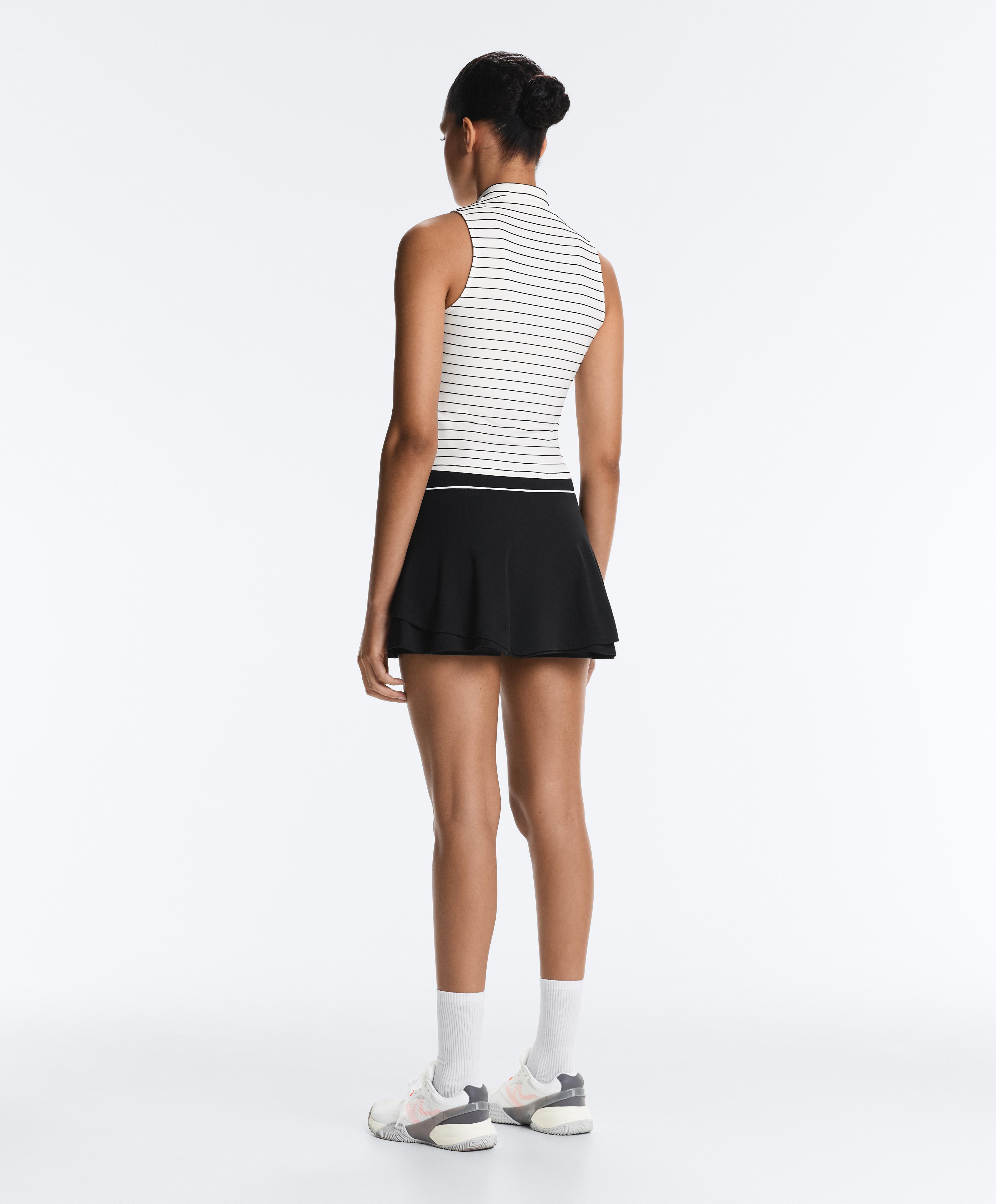 Striped half-zip sleeveless T-shirt — BLACK
