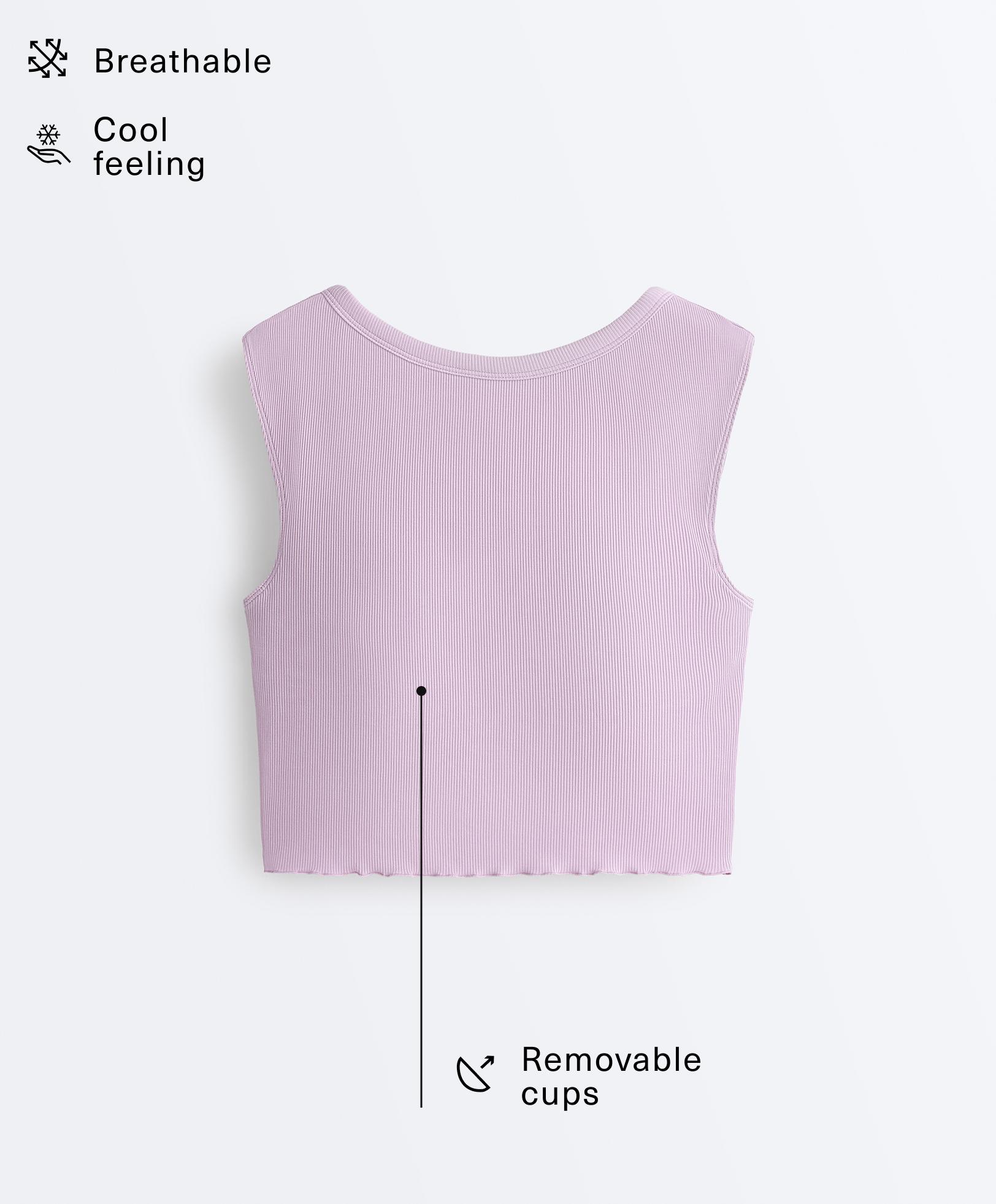 Rib modal blend short sleeve tank top with curling detail — LILAC
