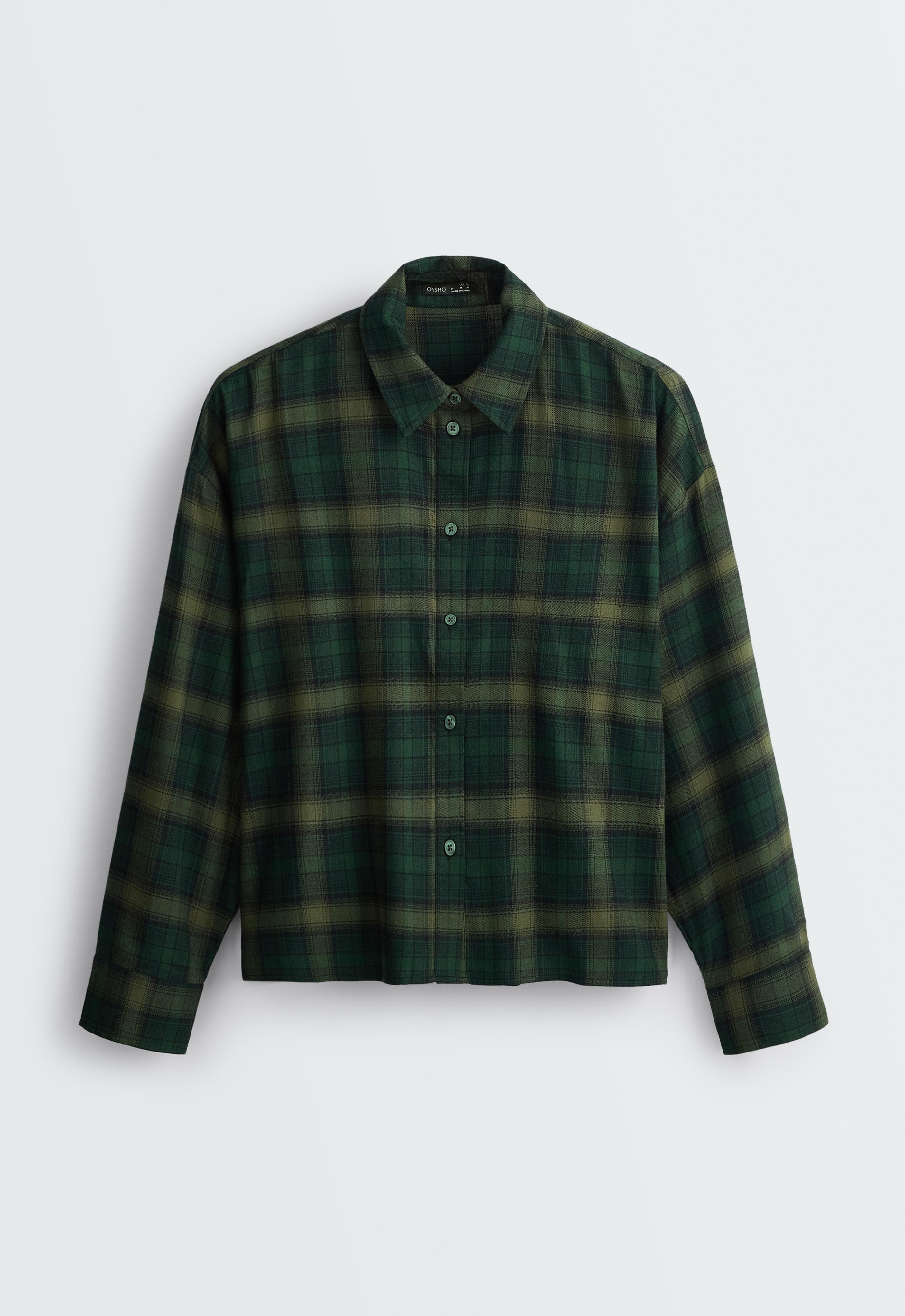 Checked cotton cropped shirt — EMERALD GREEN