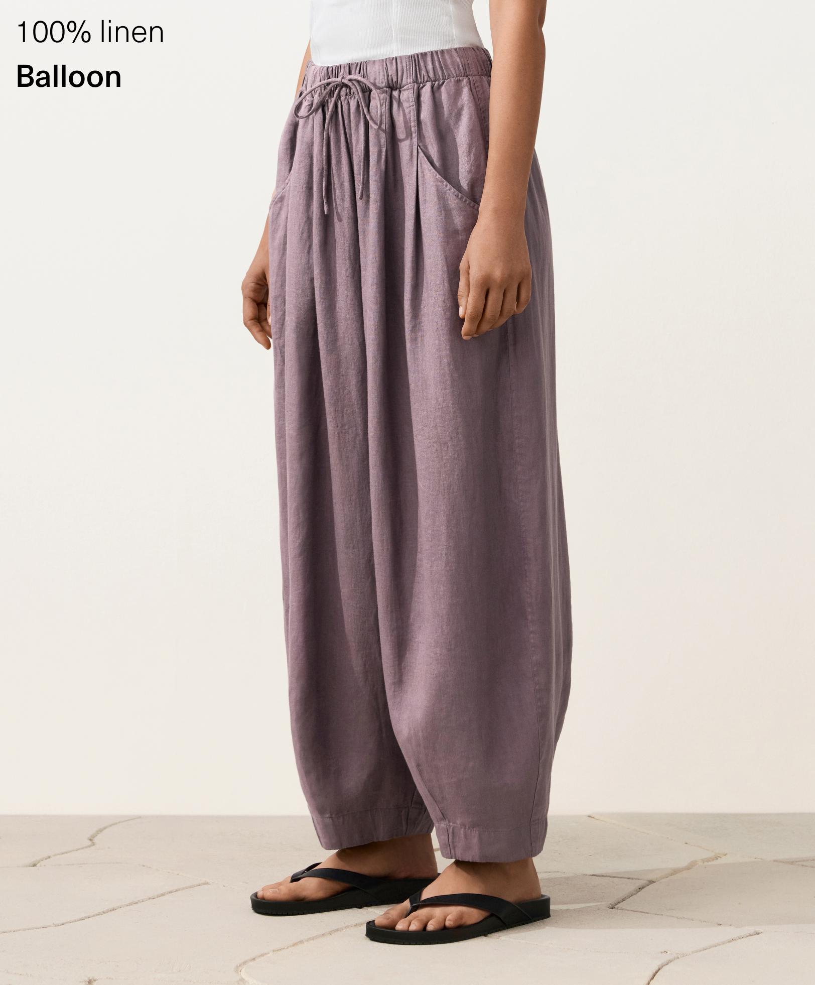 100% linen balloon trousers — DUSTY LILAC