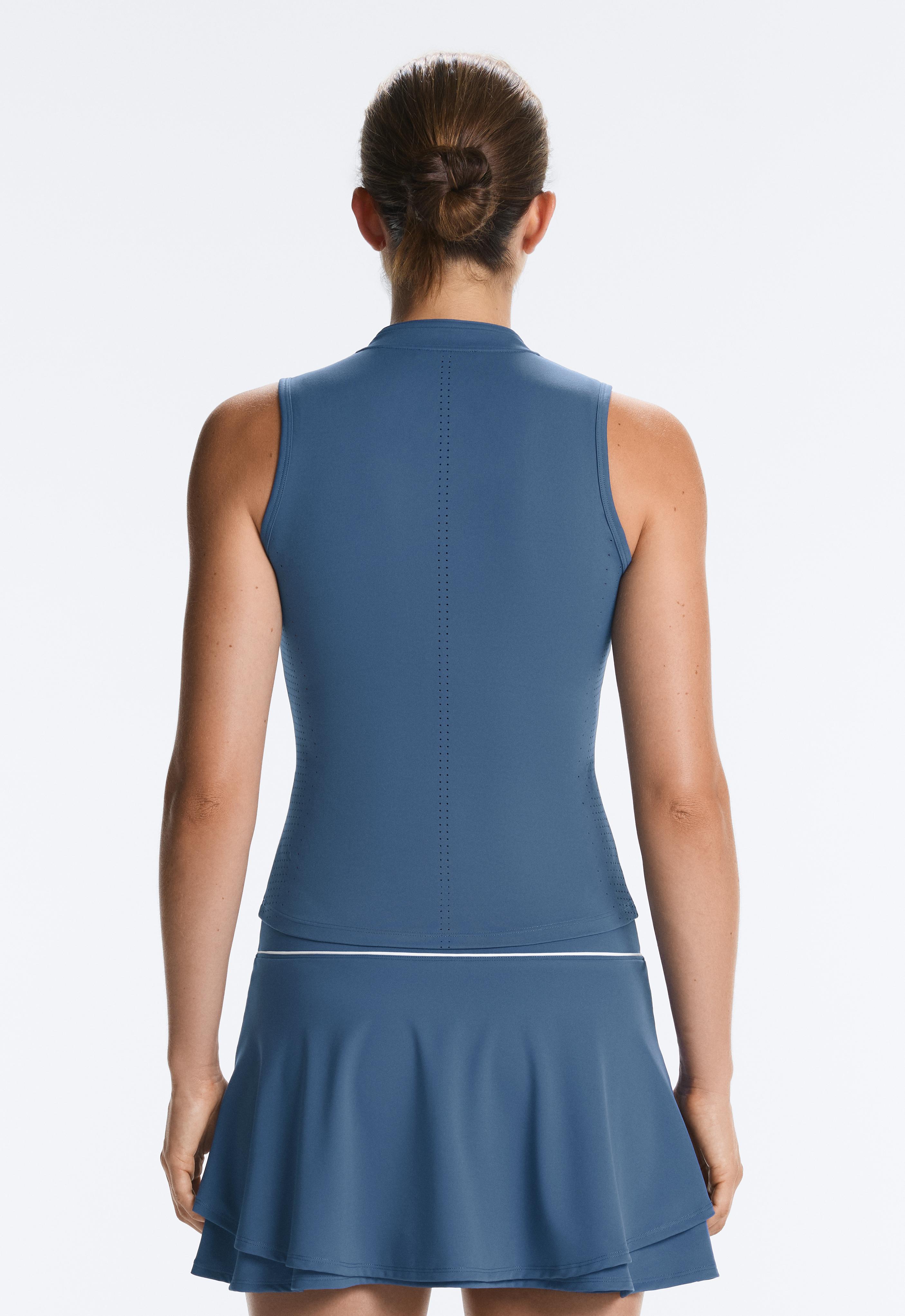 Technical sleeveless T-shirt with half zip — MID GREY-BLUE