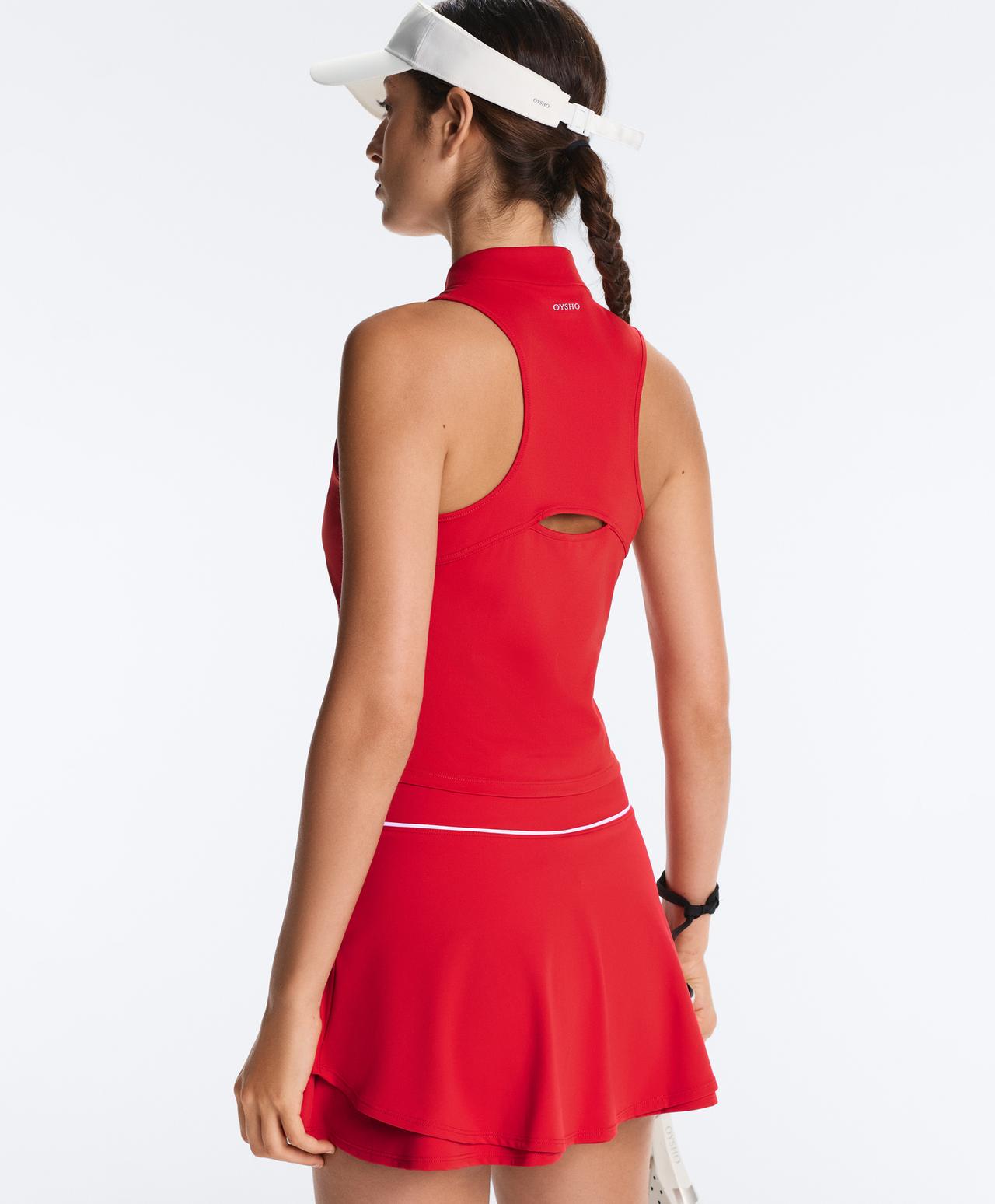 Half-zip sleeveless top — STRONG RED