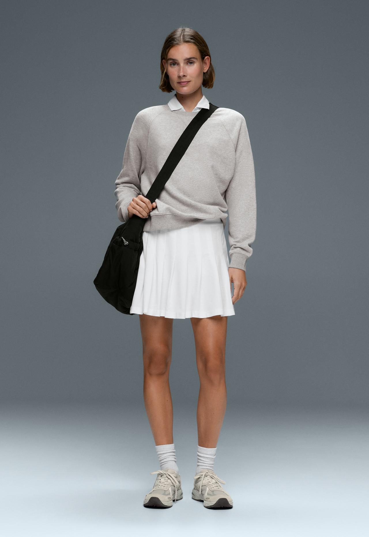 Cotton piqué pleated mini skirt — WHITE