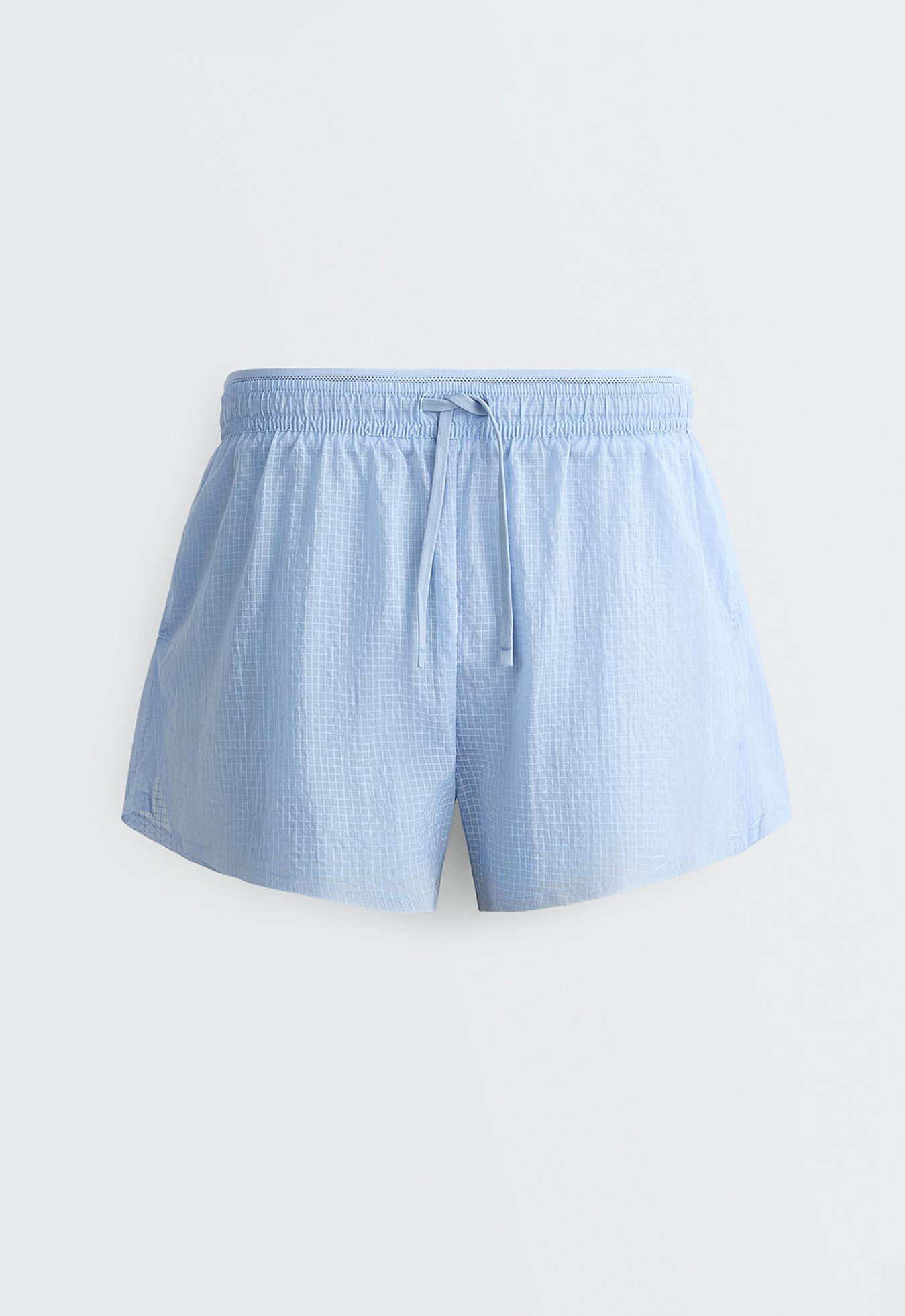 Technical 2-in-1 checked mid-rise shorts — MID GREY-BLUE