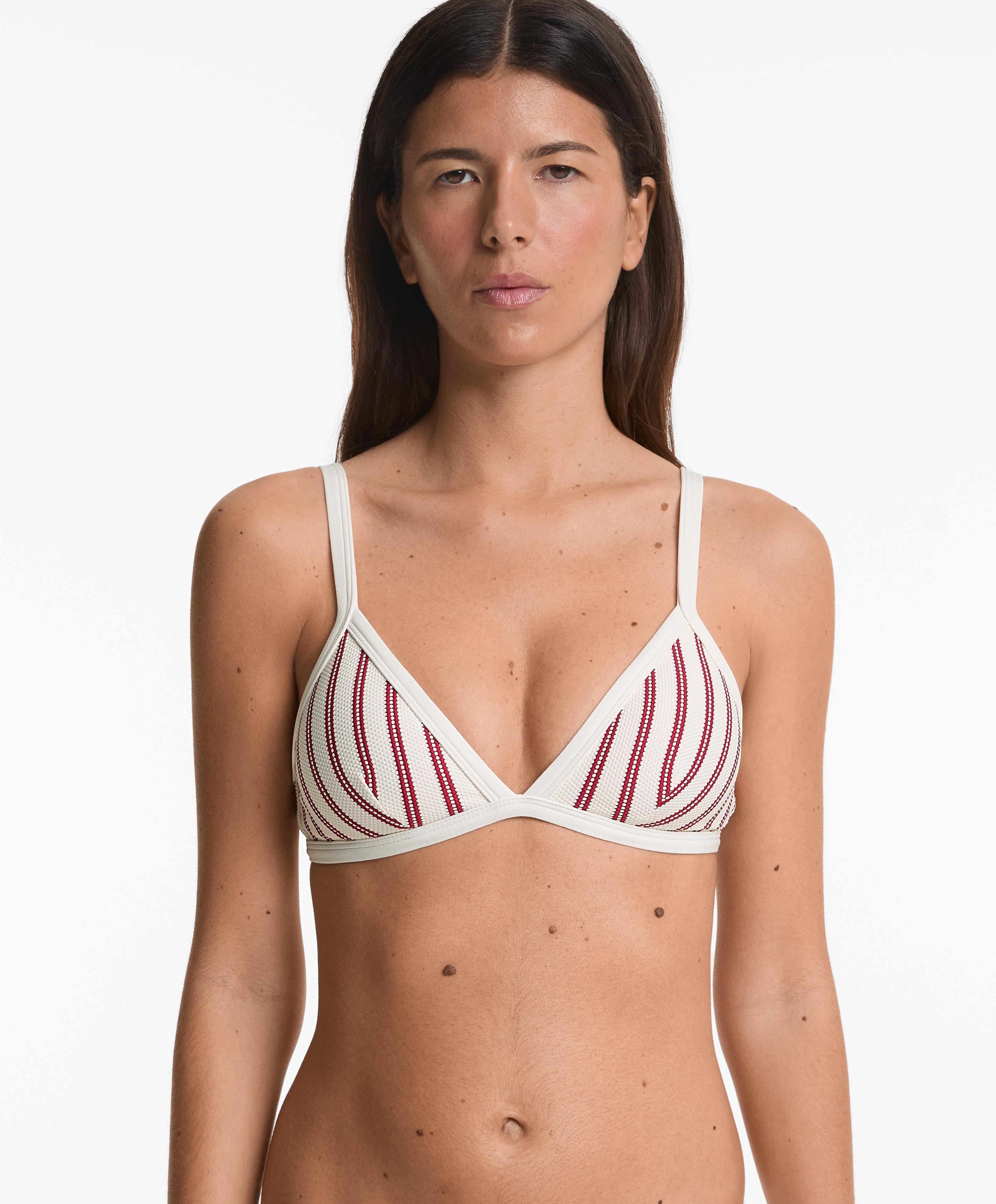 Haut de bikini triangle rayé structuré à bordures contrastées Haut de bikini triangle rayé structuré à bordures contrastées