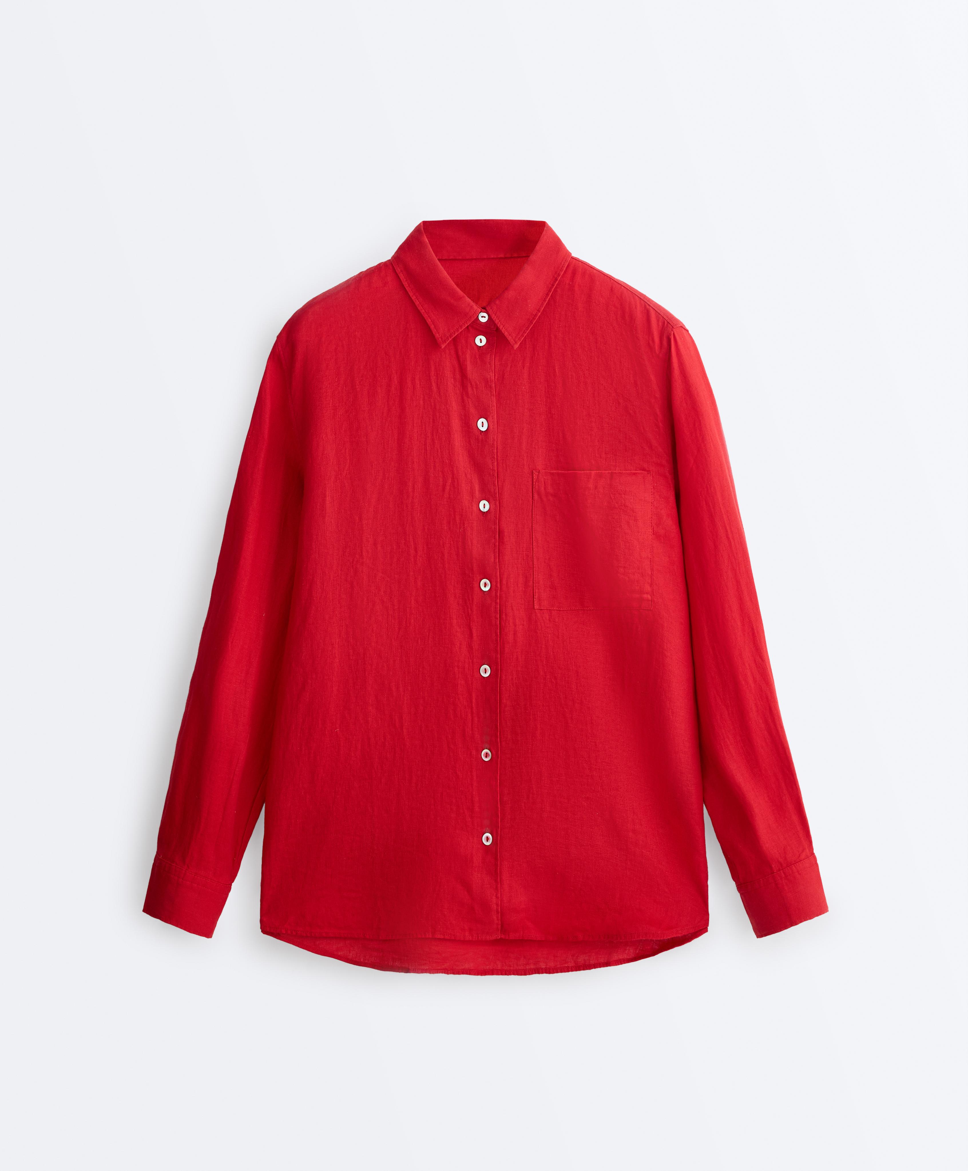 100% linen relaxed shirt — BRIGHT RED