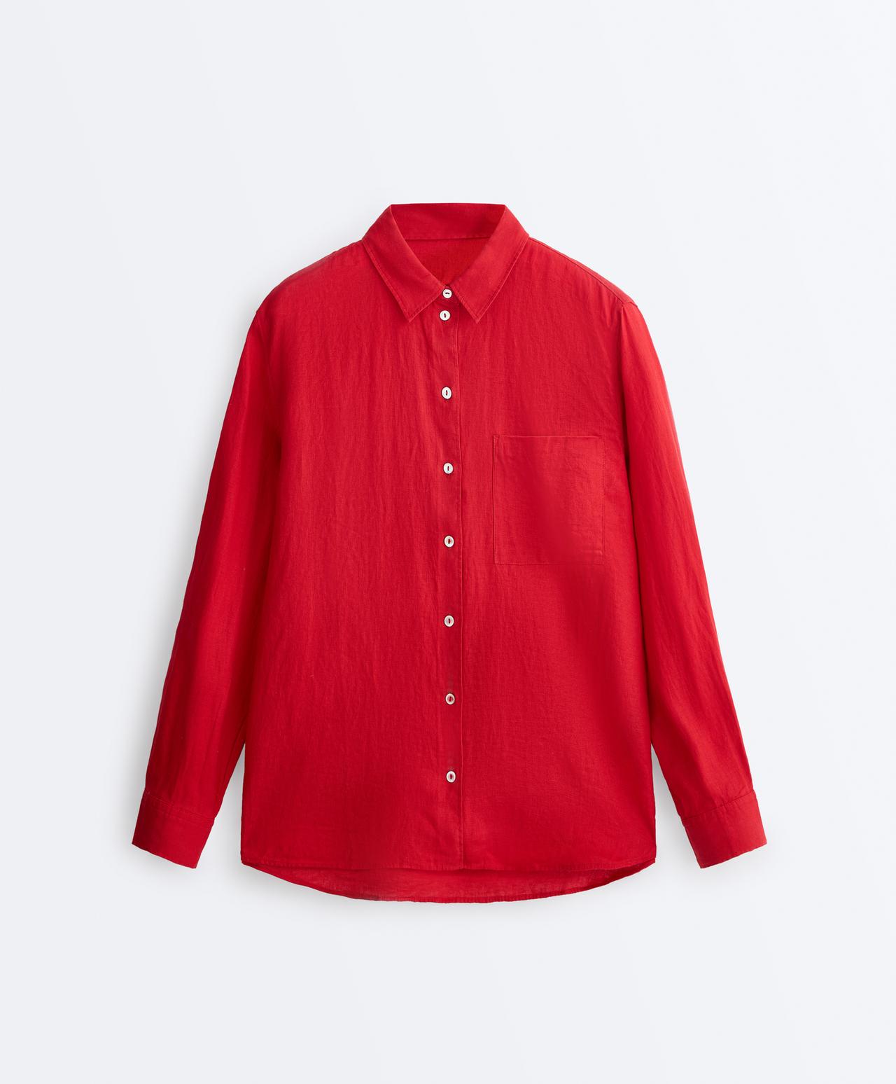 100% linen relaxed shirt — BRIGHT RED