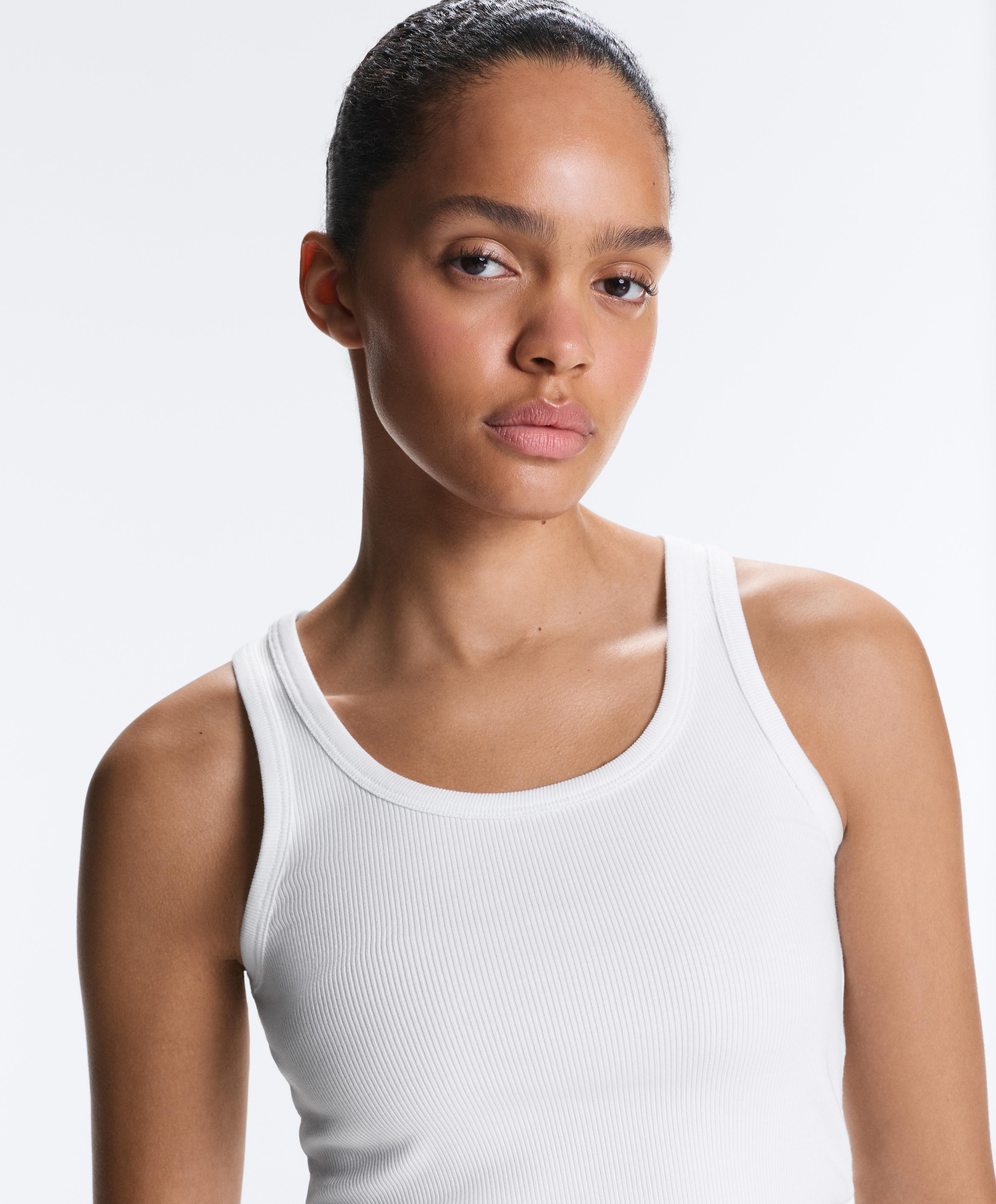 Slim-fit rib vest top with cotton and modal — WHITE