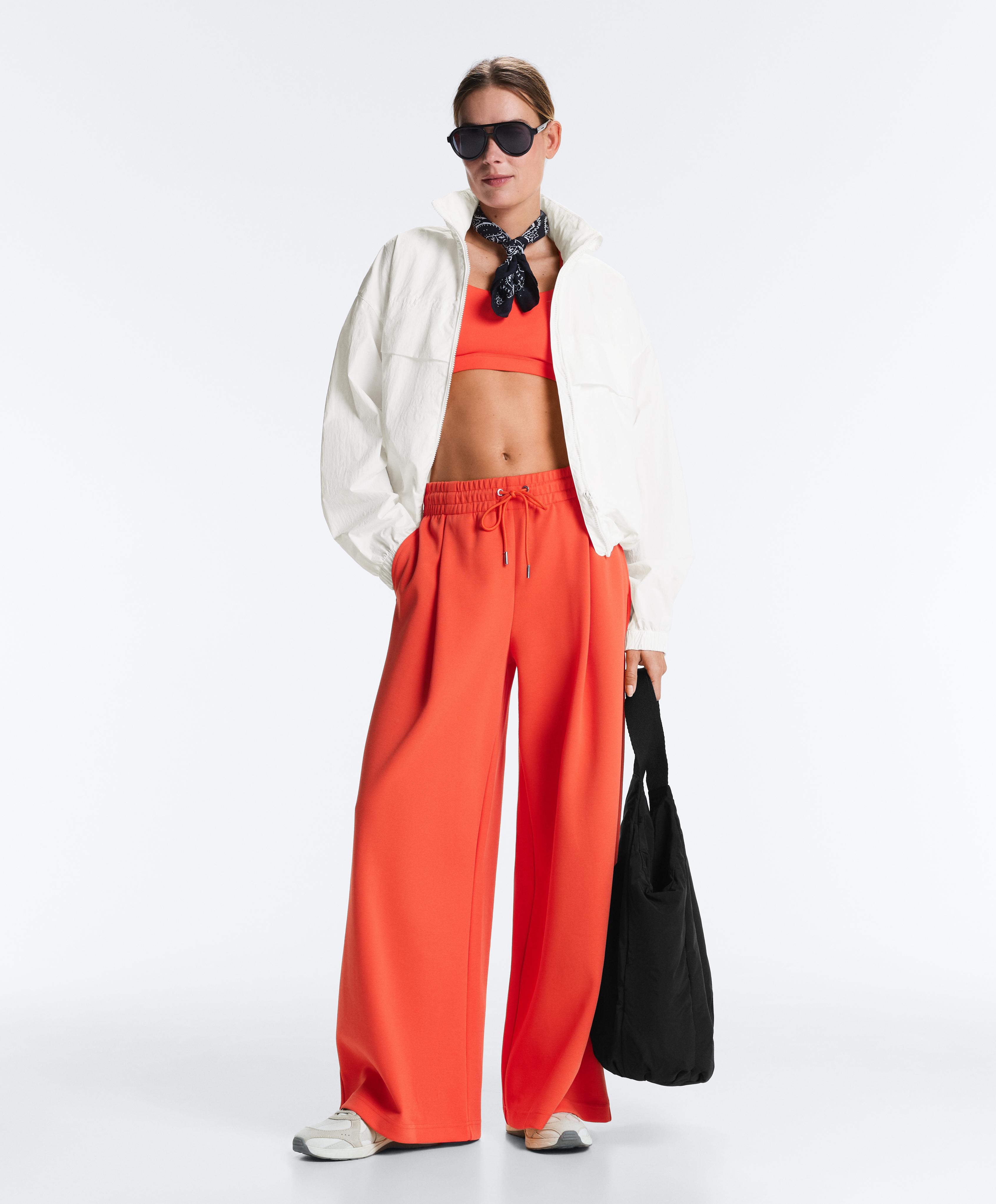 Piqué wide-leg broek met plooien en katoen Piqué wide-leg broek met plooien en katoen