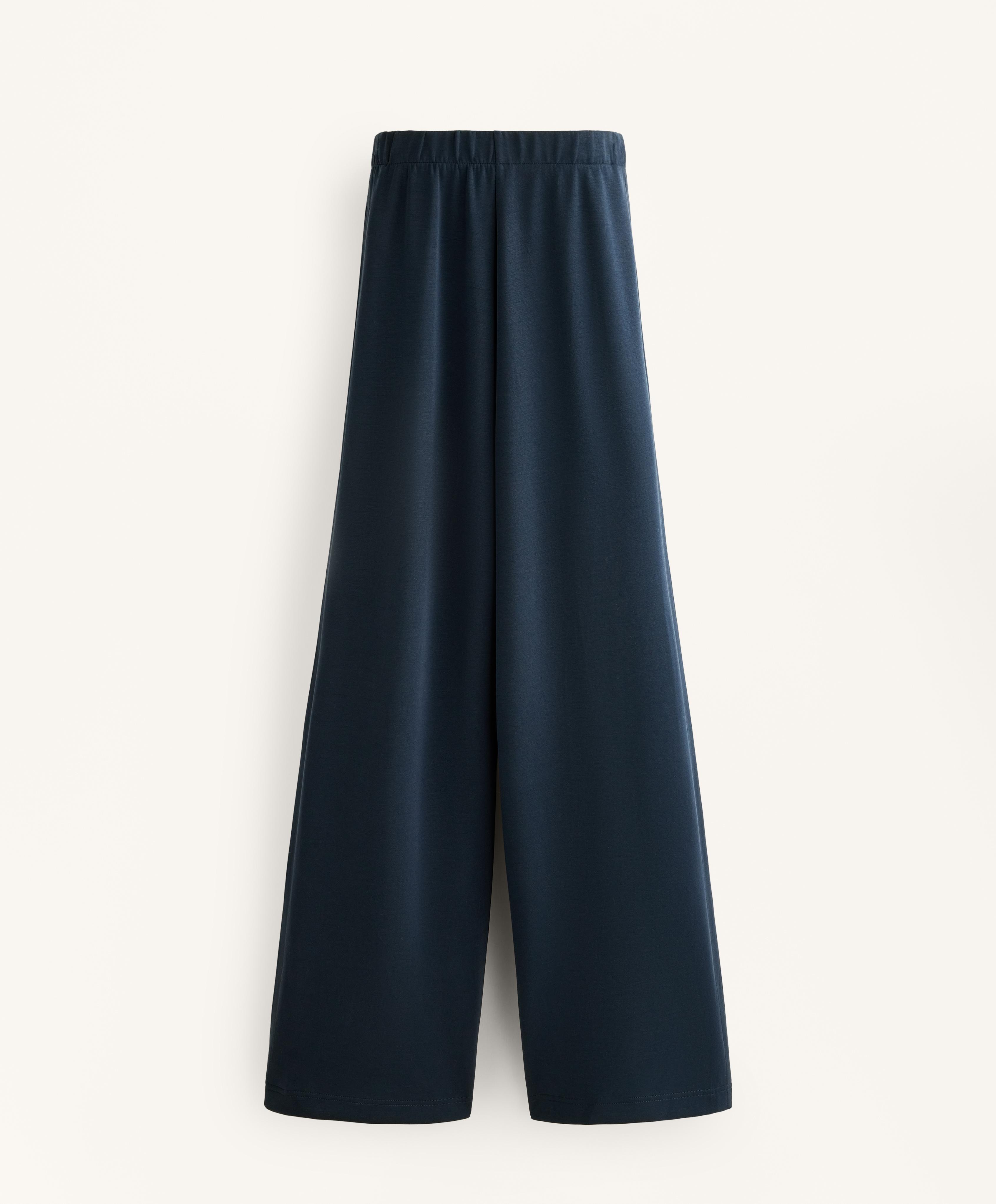 Cocoon trousers with modal side pleat — NAVY BLUE