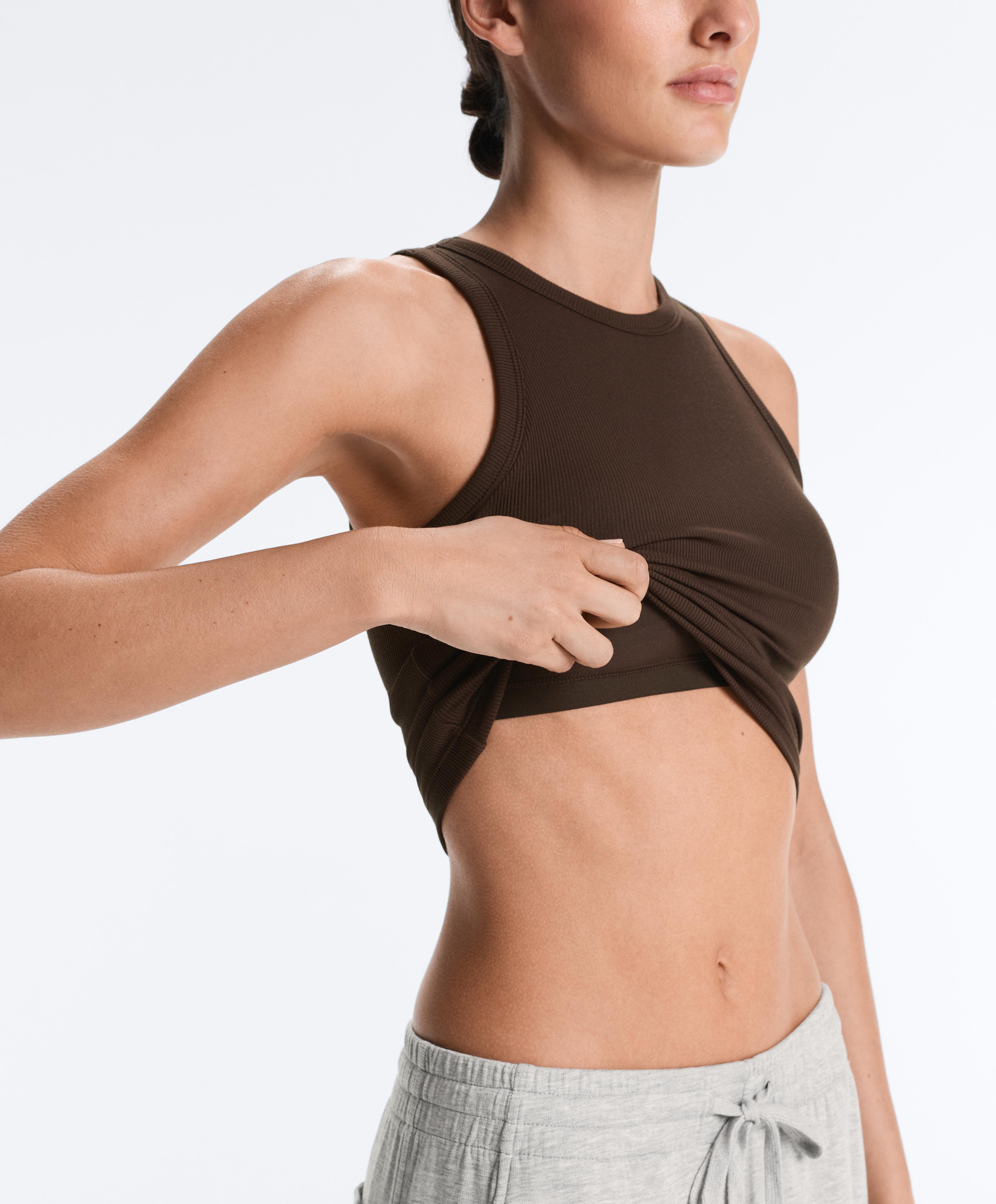 Rib modal blend long tank top — DARK BROWN