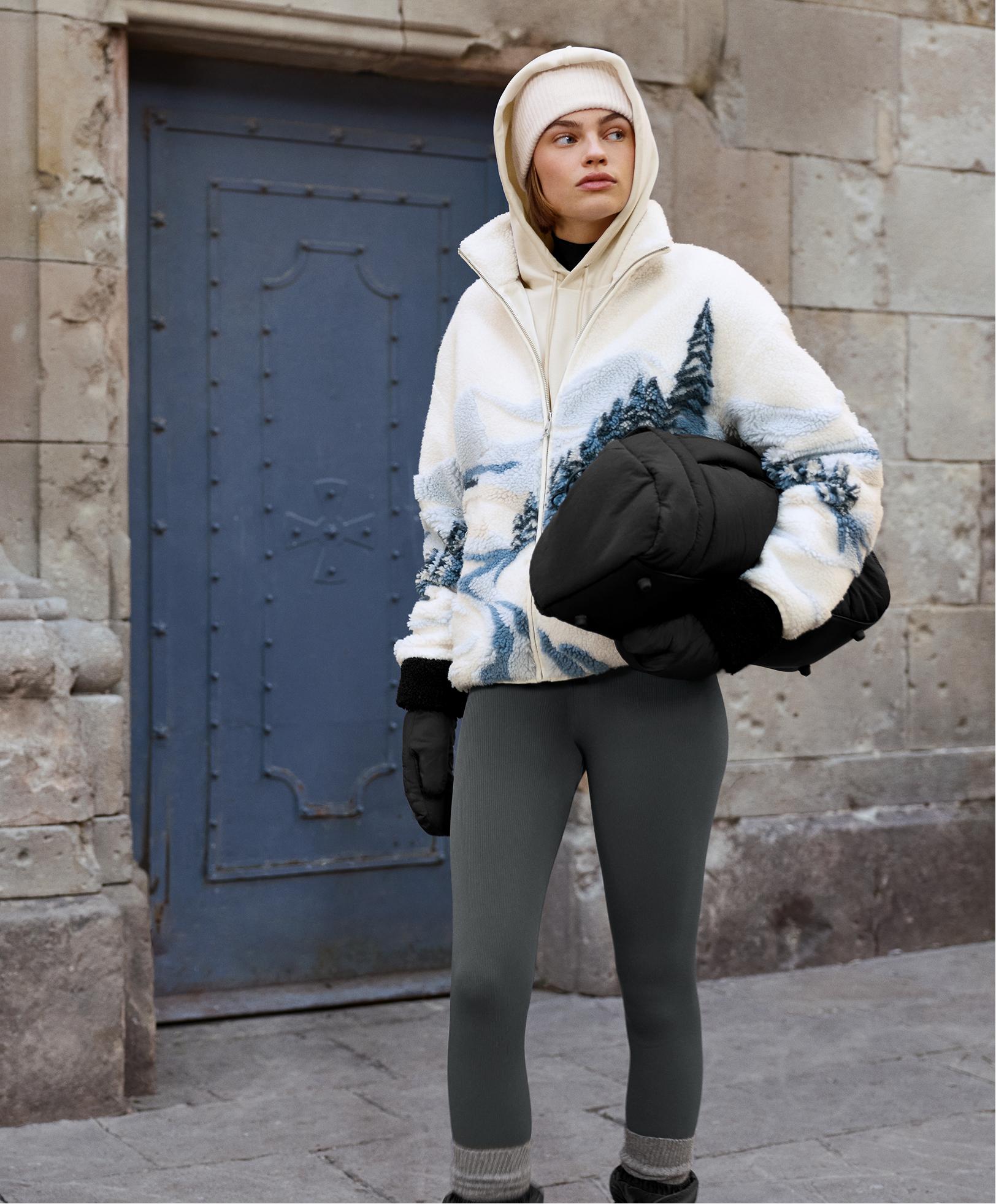 Faux-shearling jacket with mountain print