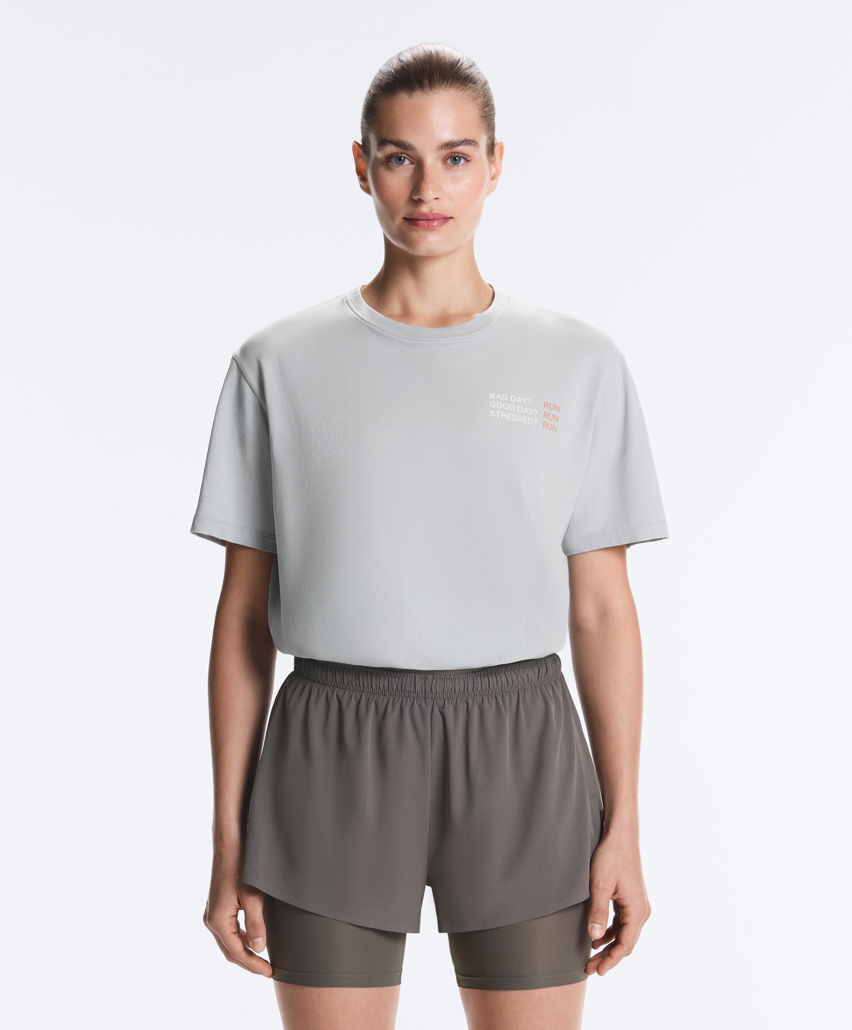 Boxy cotton blend slogan T-shirt — GREY