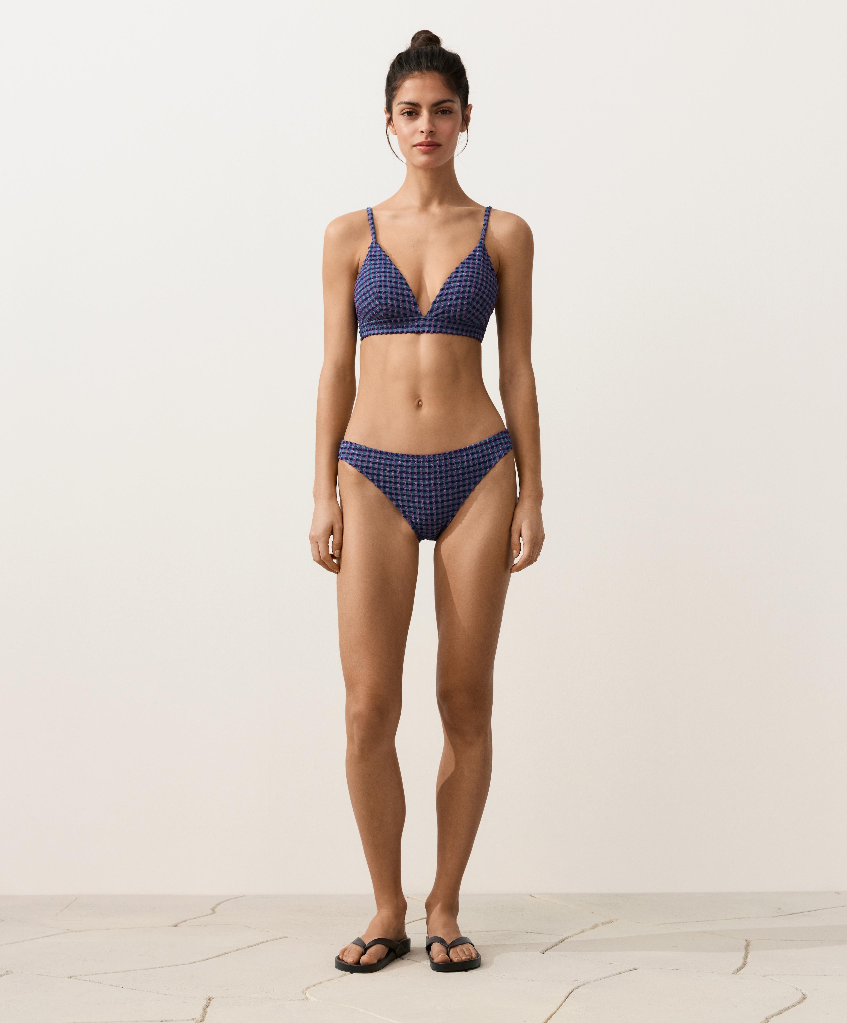 Gingham triangle bikini top — NAVY BLUE