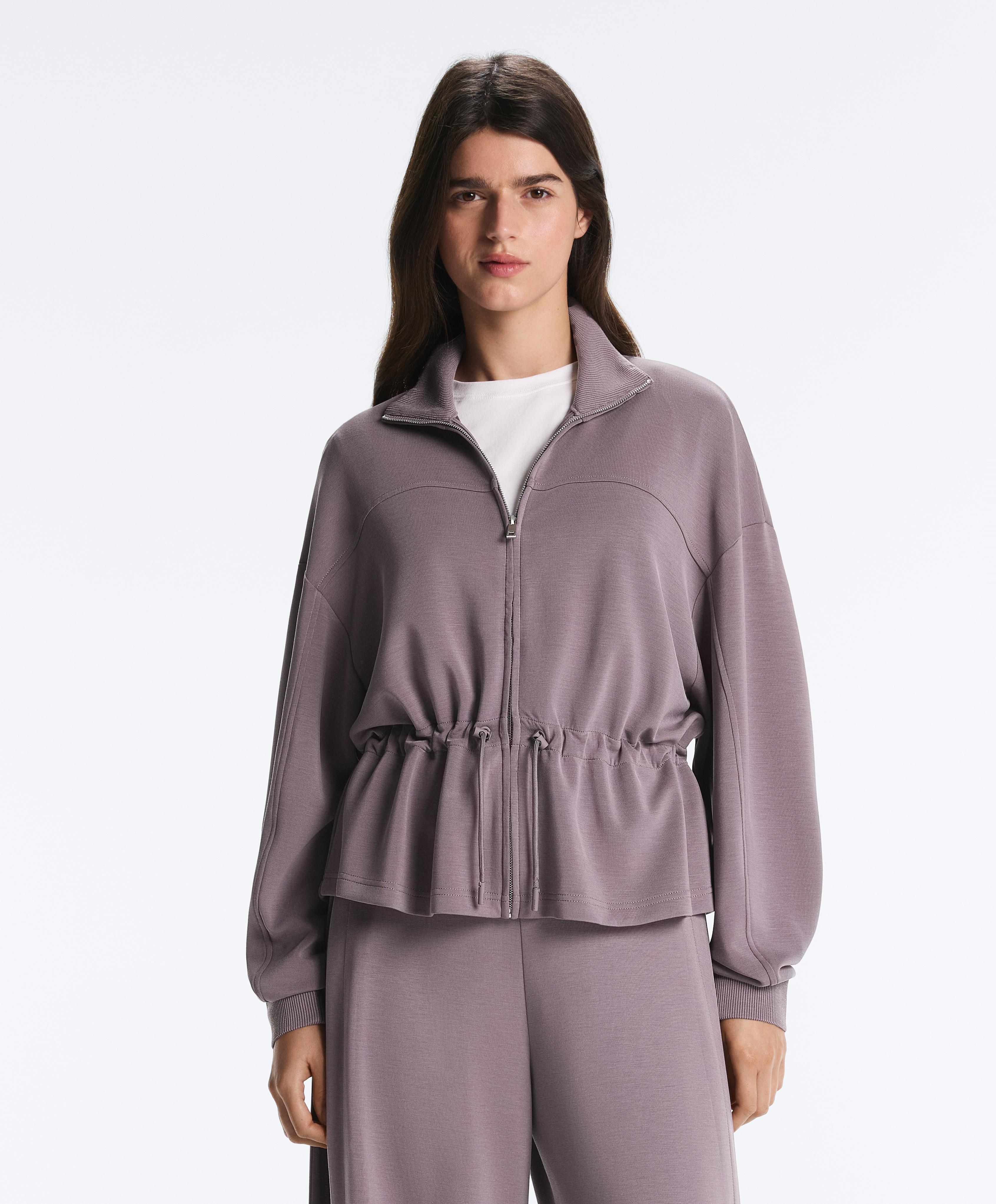 Soft-touch modal jacket with adjustable waist and high collar — GREY-LILAC
