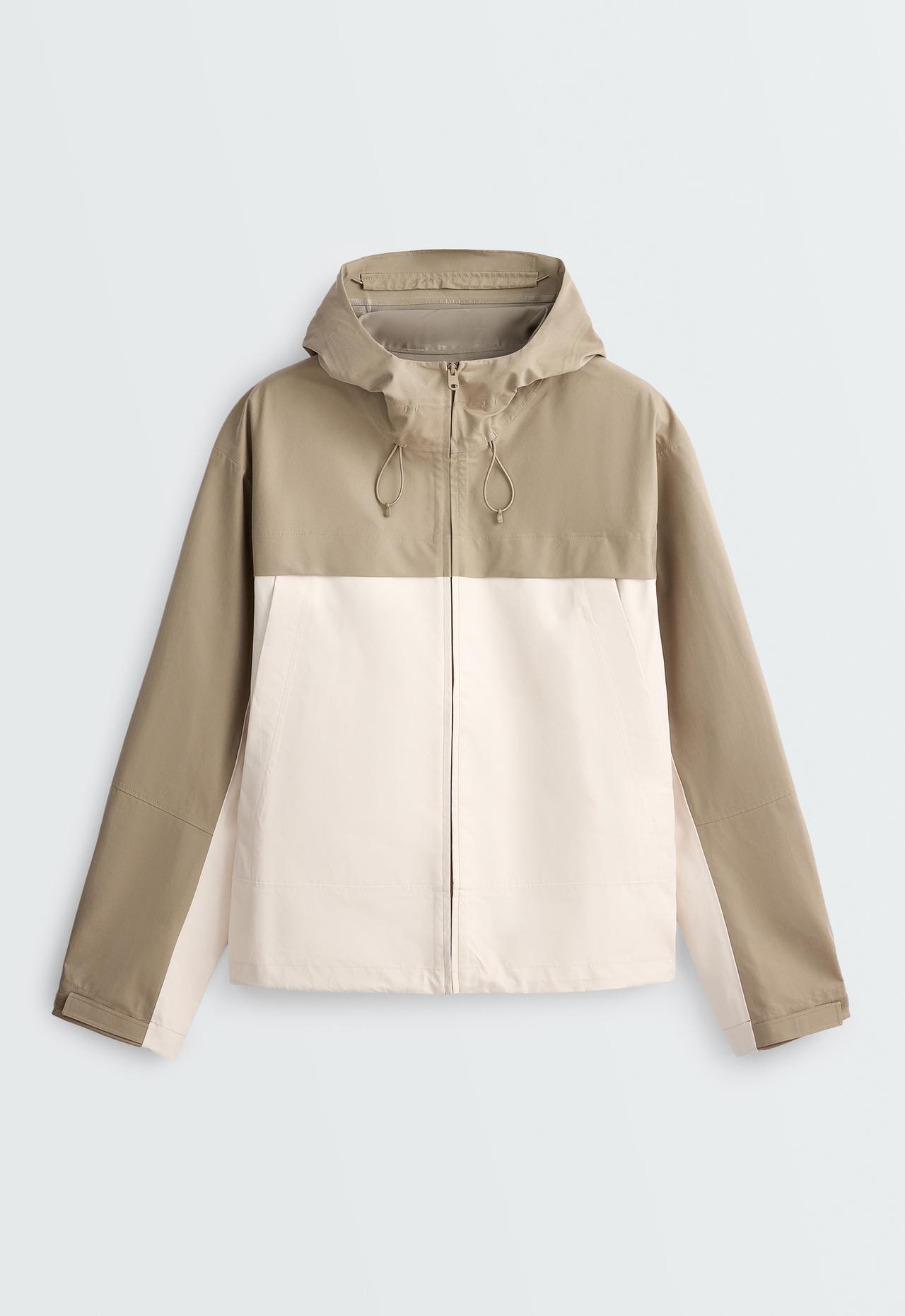 Short 10k waterproof technical canvas colour-block jacket — PALE ECRU