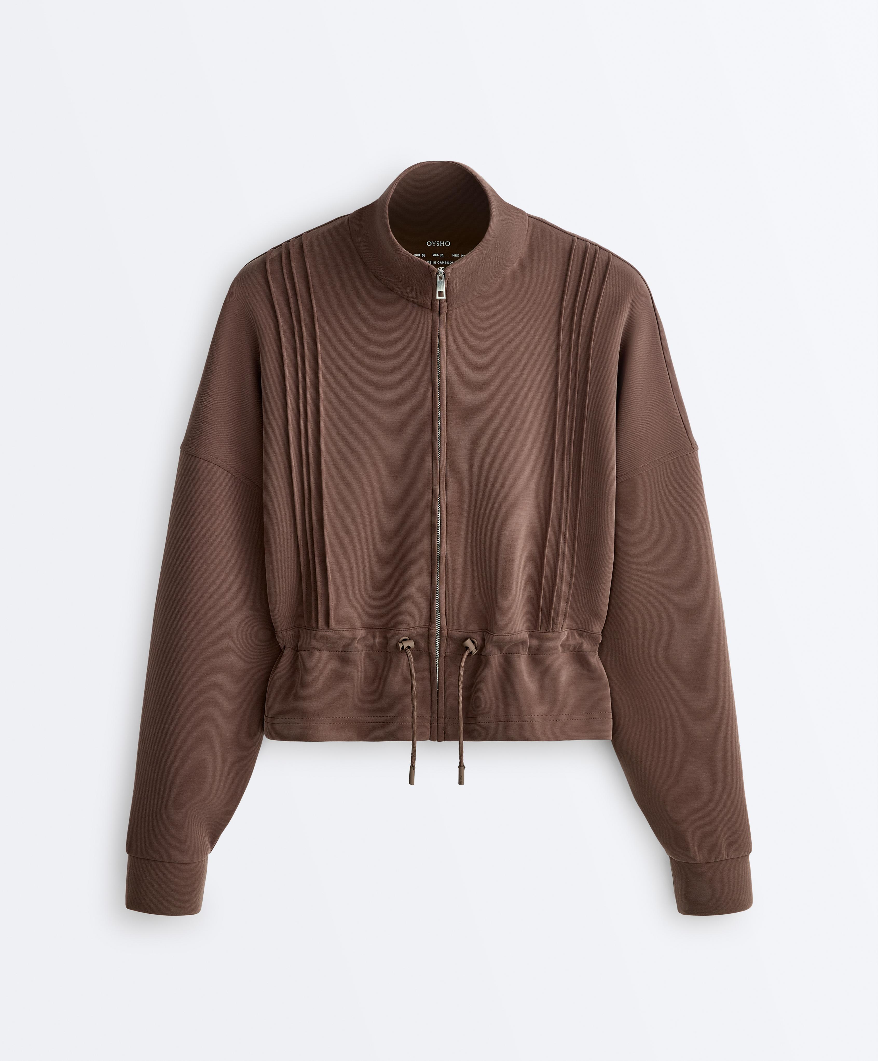 Soft-touch modal jacket with rib trim — MID-BROWN