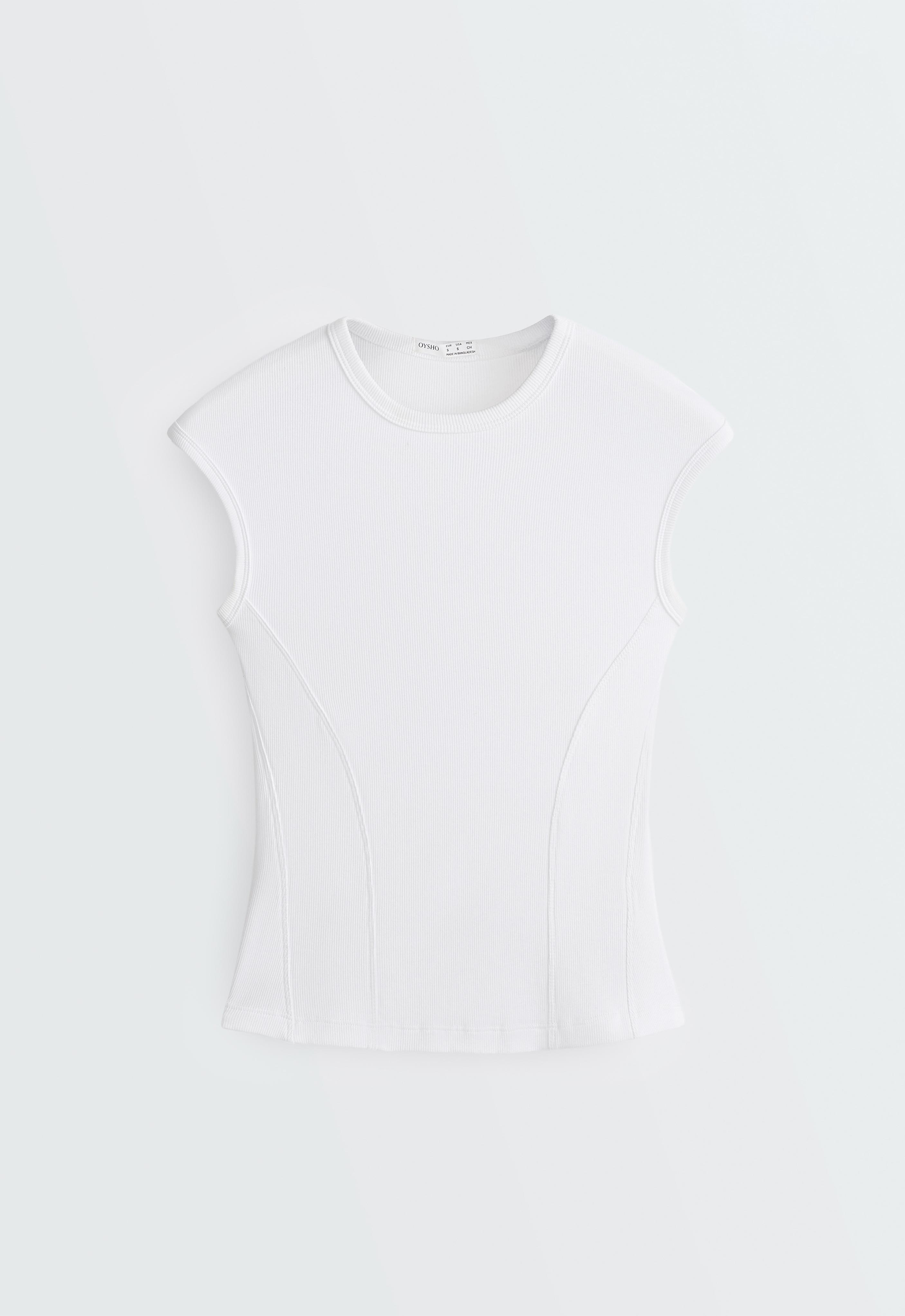 Short-sleeved rib top with cotton and modal — WHITE 