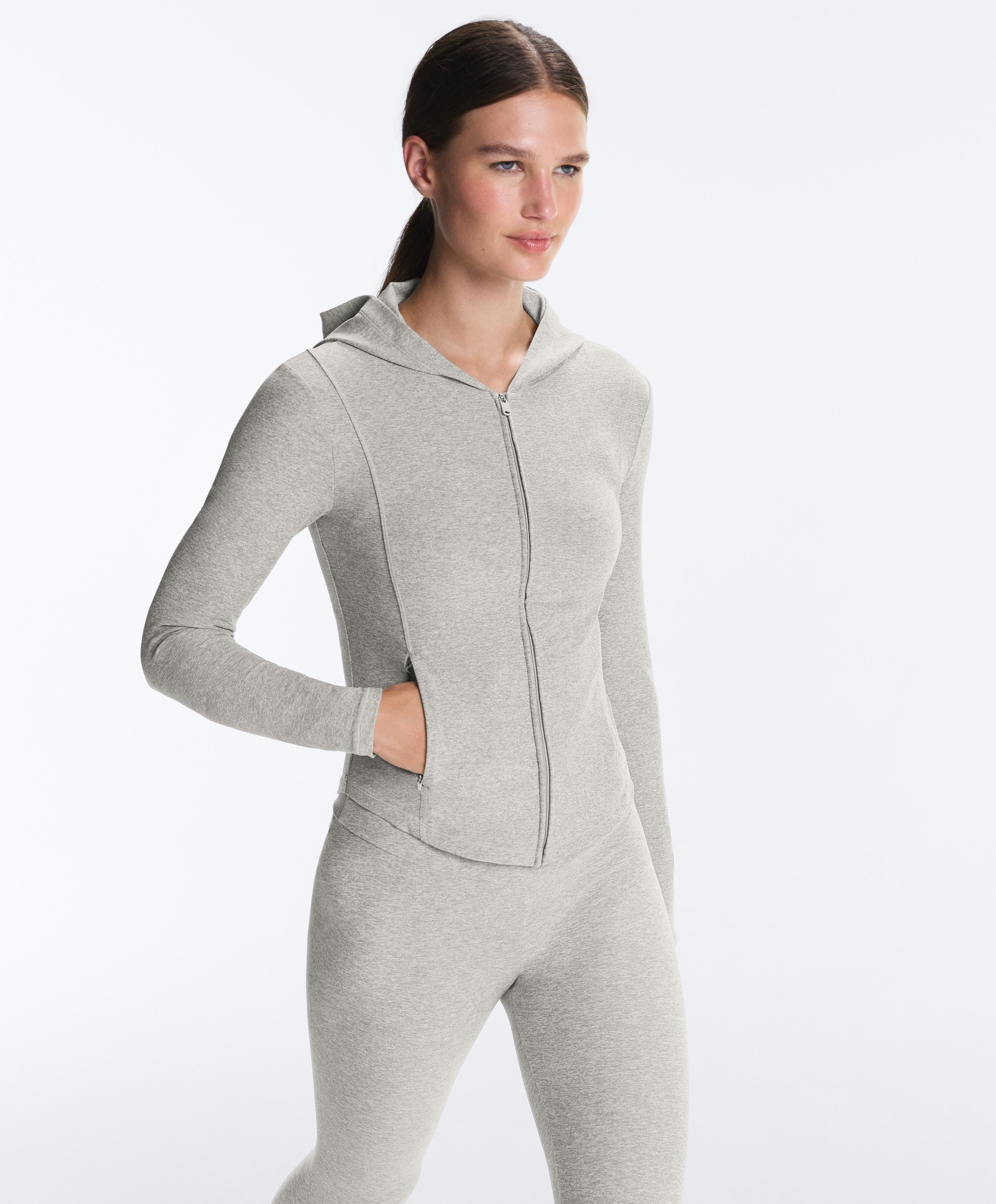 Technical marl hooded jacket — GREY MELANGE