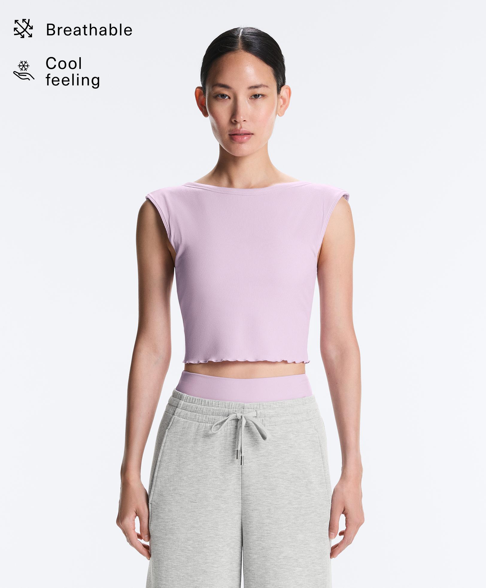 Tank top manga curta rib em mistura de modal curling