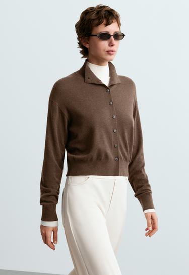 Buttoned knit jacket — TAUPE                    2