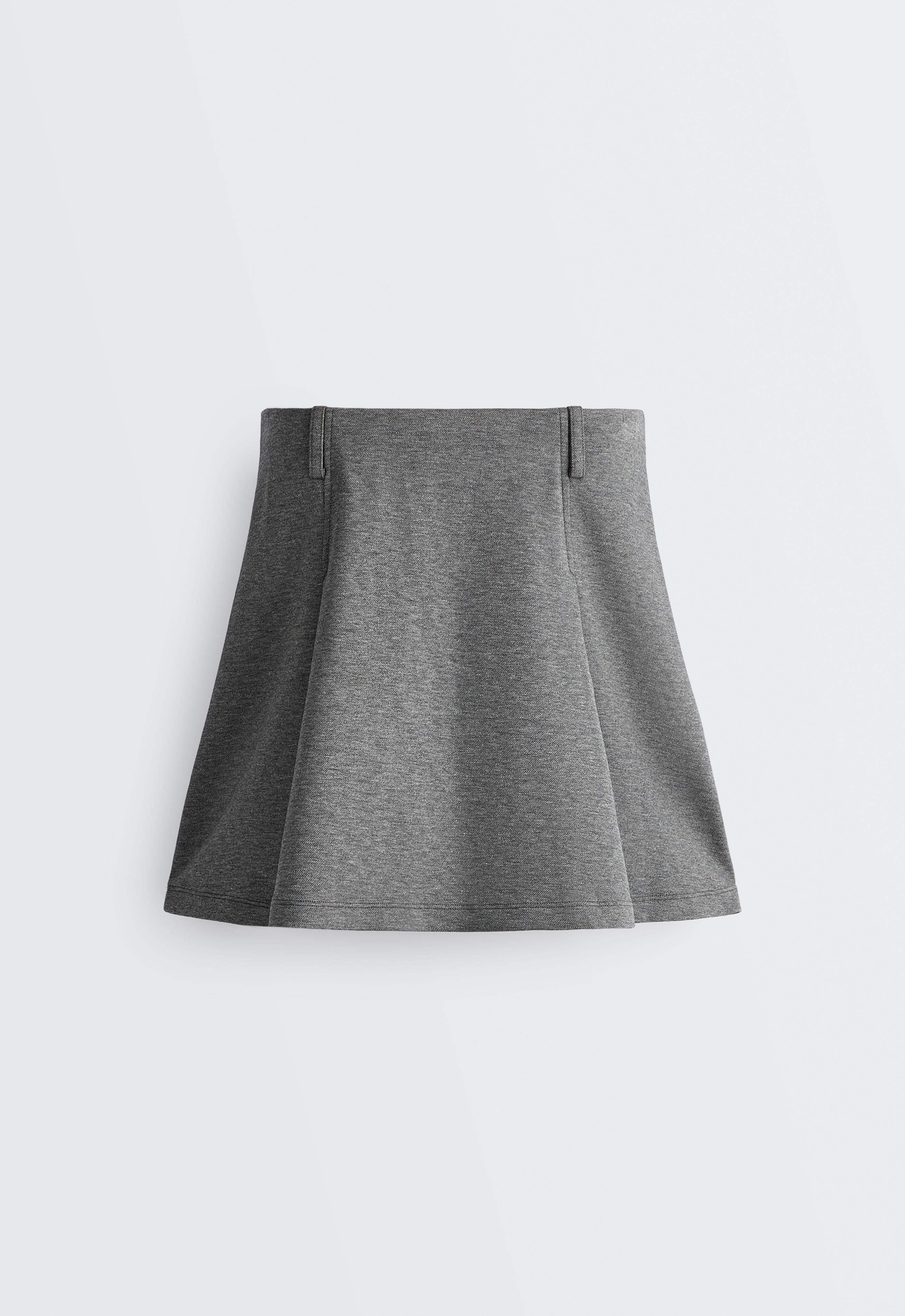 Short pleated piqué cotton skirt — GREY