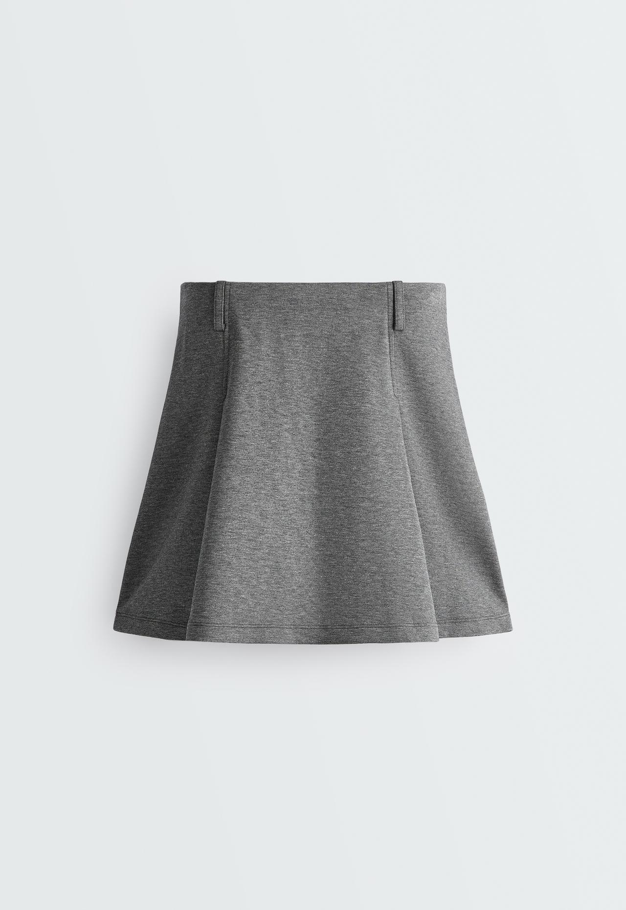 Short pleated piqué cotton skirt — GREY