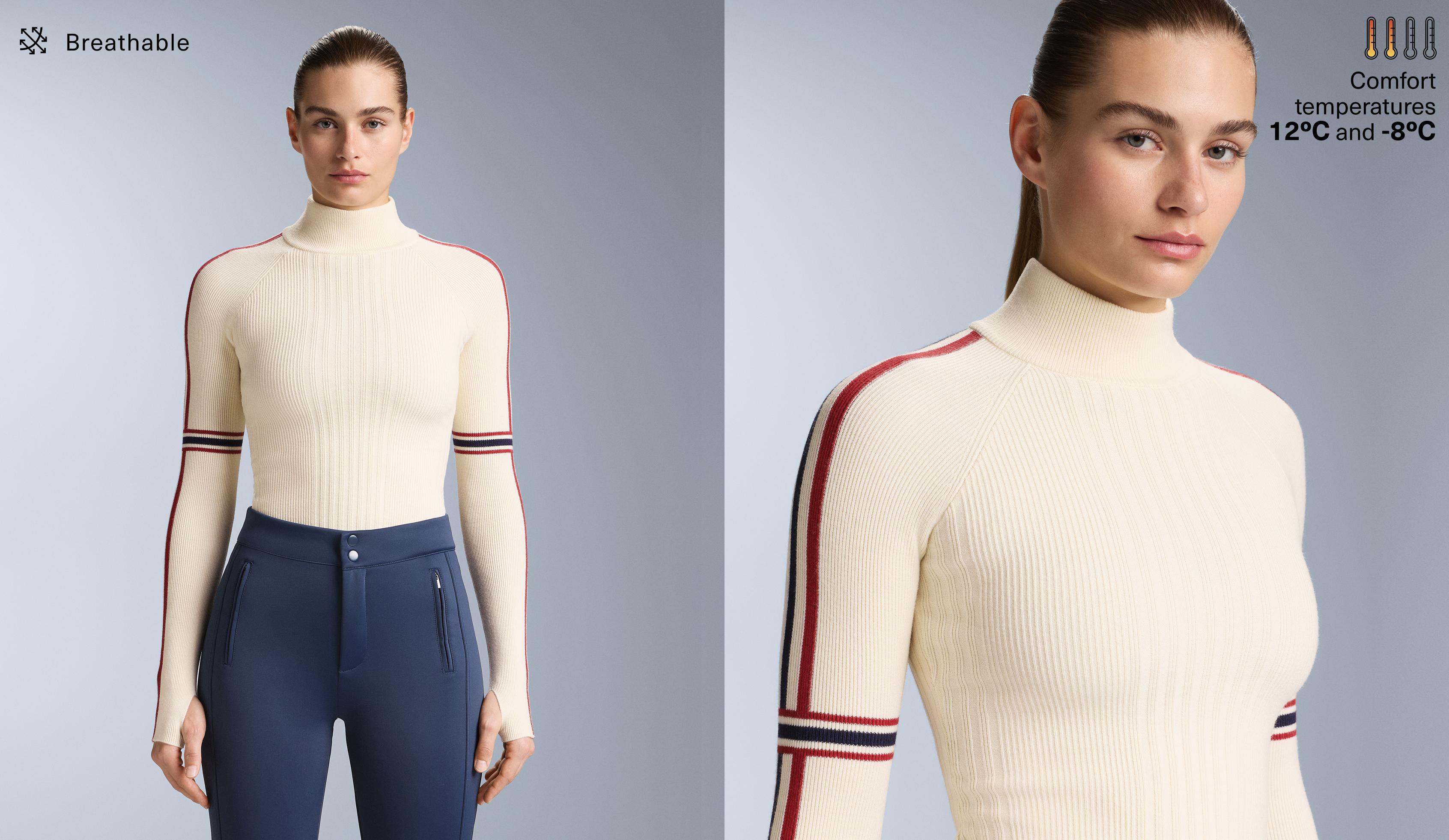 Thermal base layer knit T-shirt with contrast details — ECRU