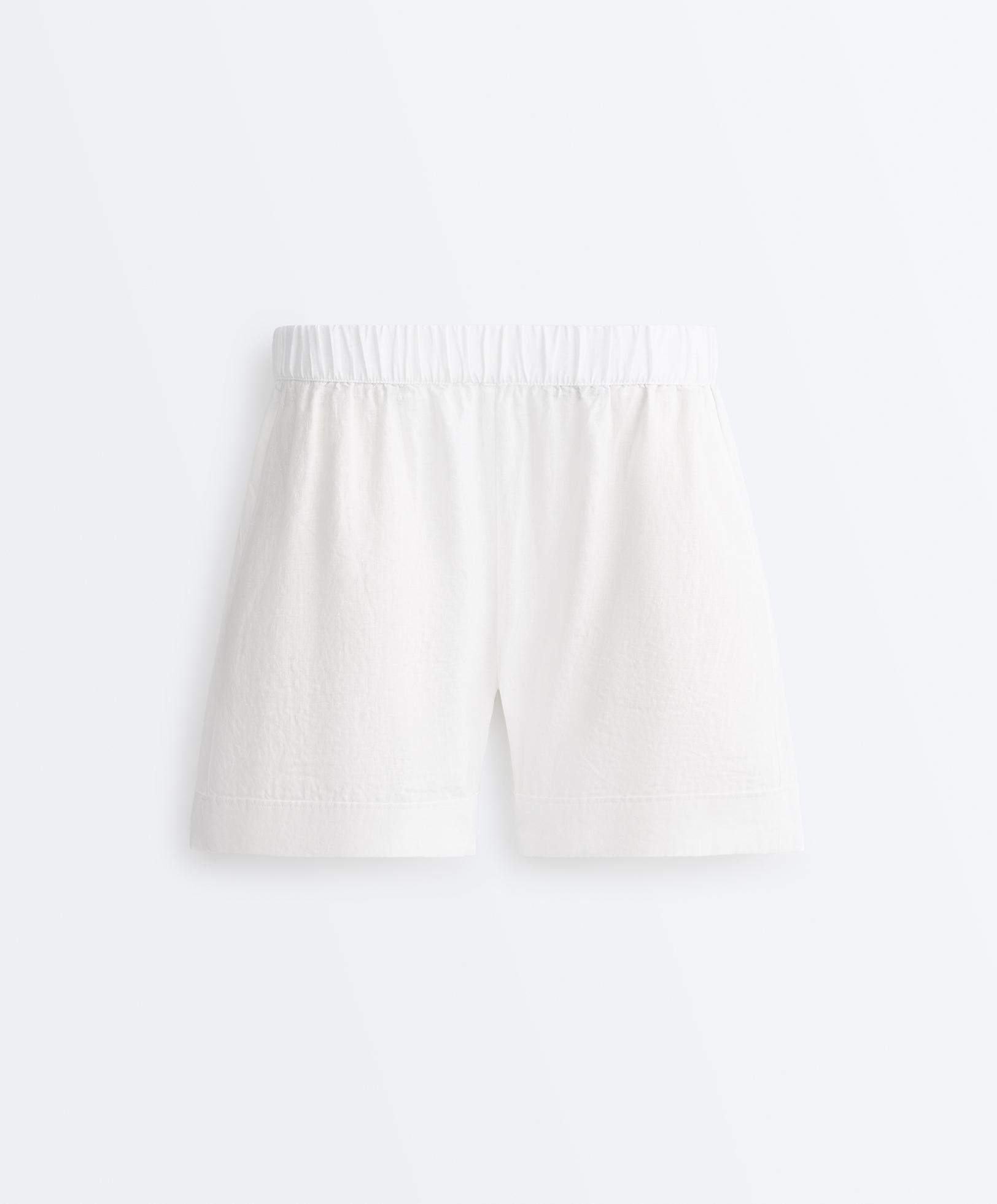 100% linen Bermuda shorts — WHITE