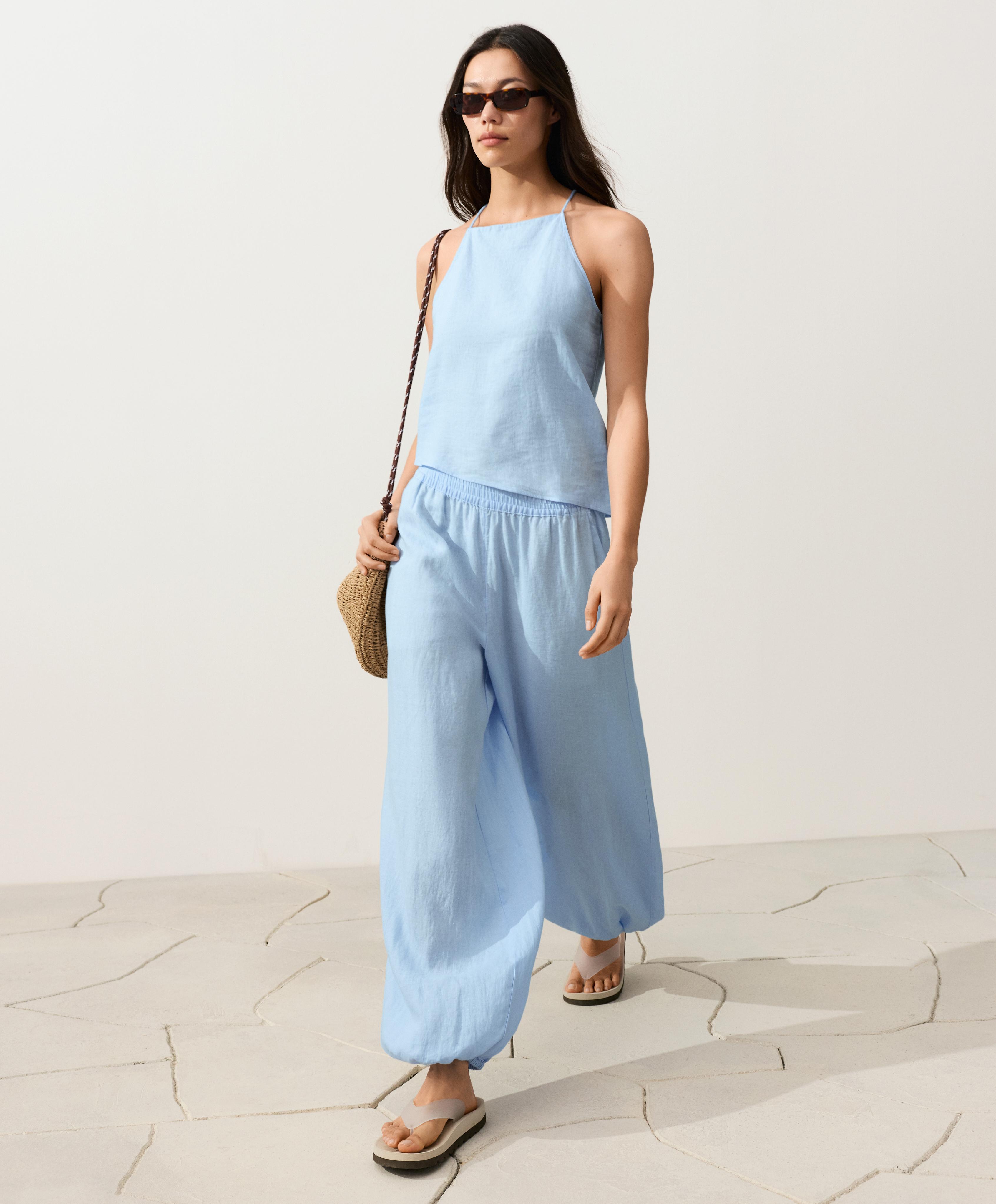 100% linen bloomer trousers — SKY BLUE