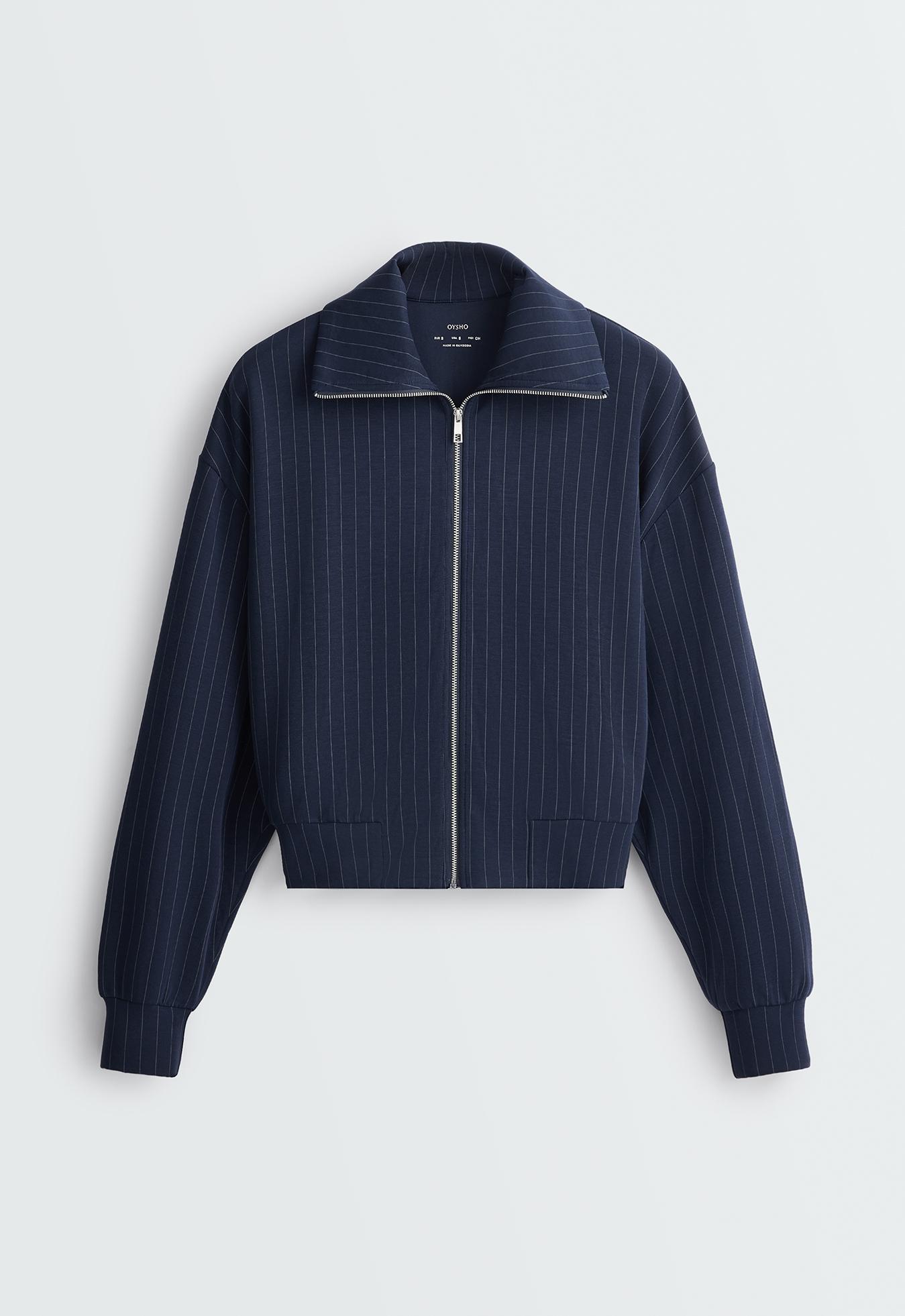 Modal pinstripe boxy jacket — NAVY BLUE