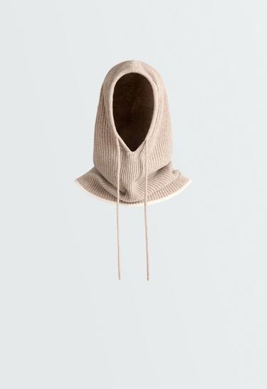 Contrast rib knit balaclava — SOFT MINK 1