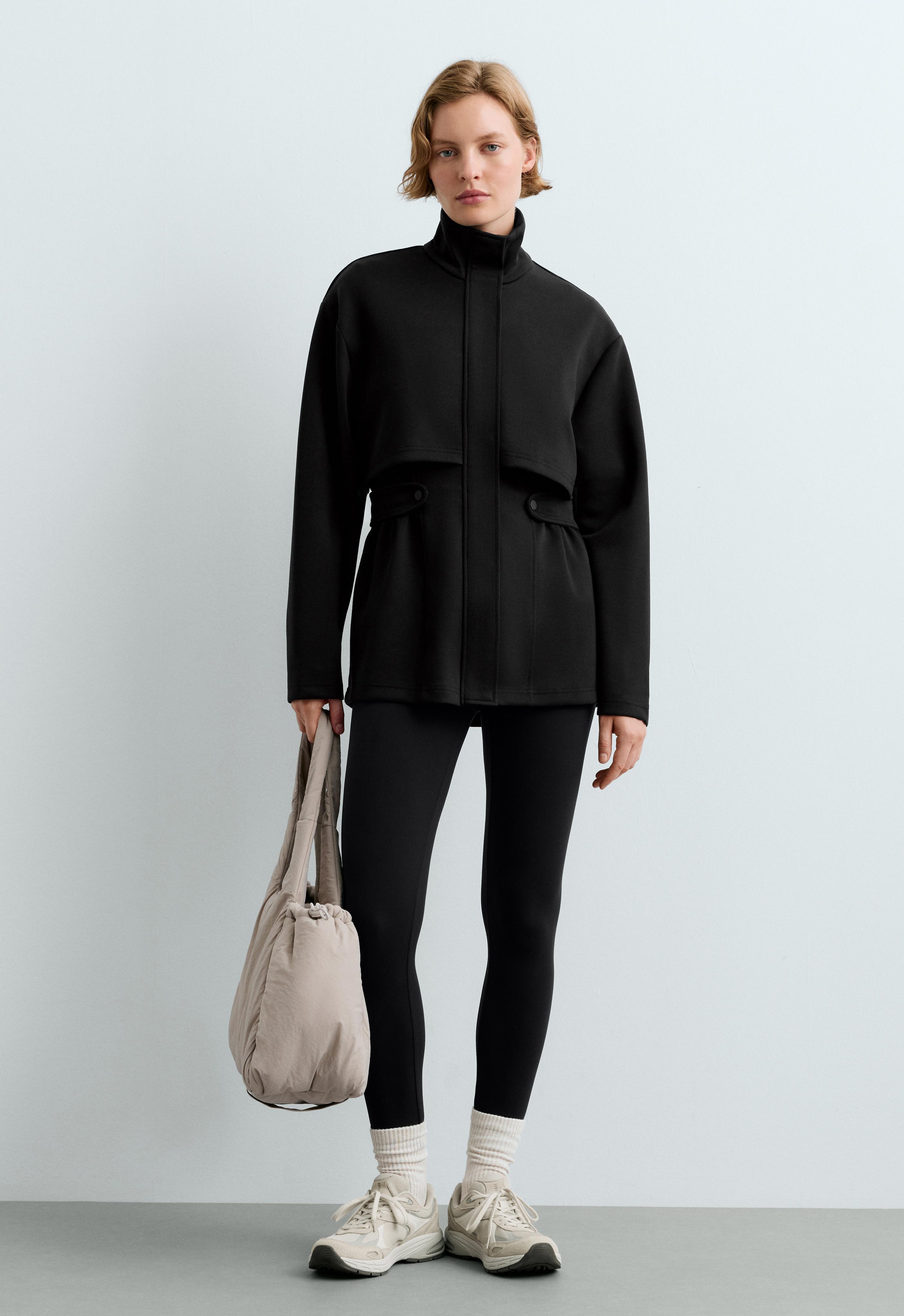Long piqué jacket with belt