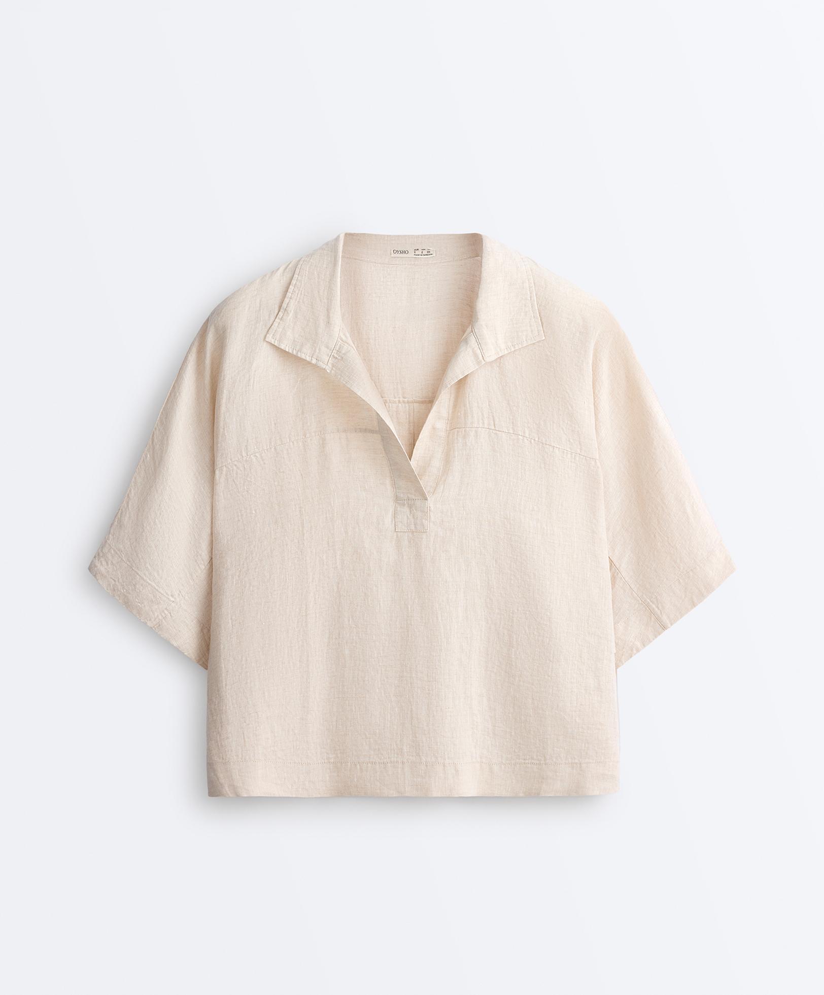Oversize 100% linen polo shirt — SAND MELANGE