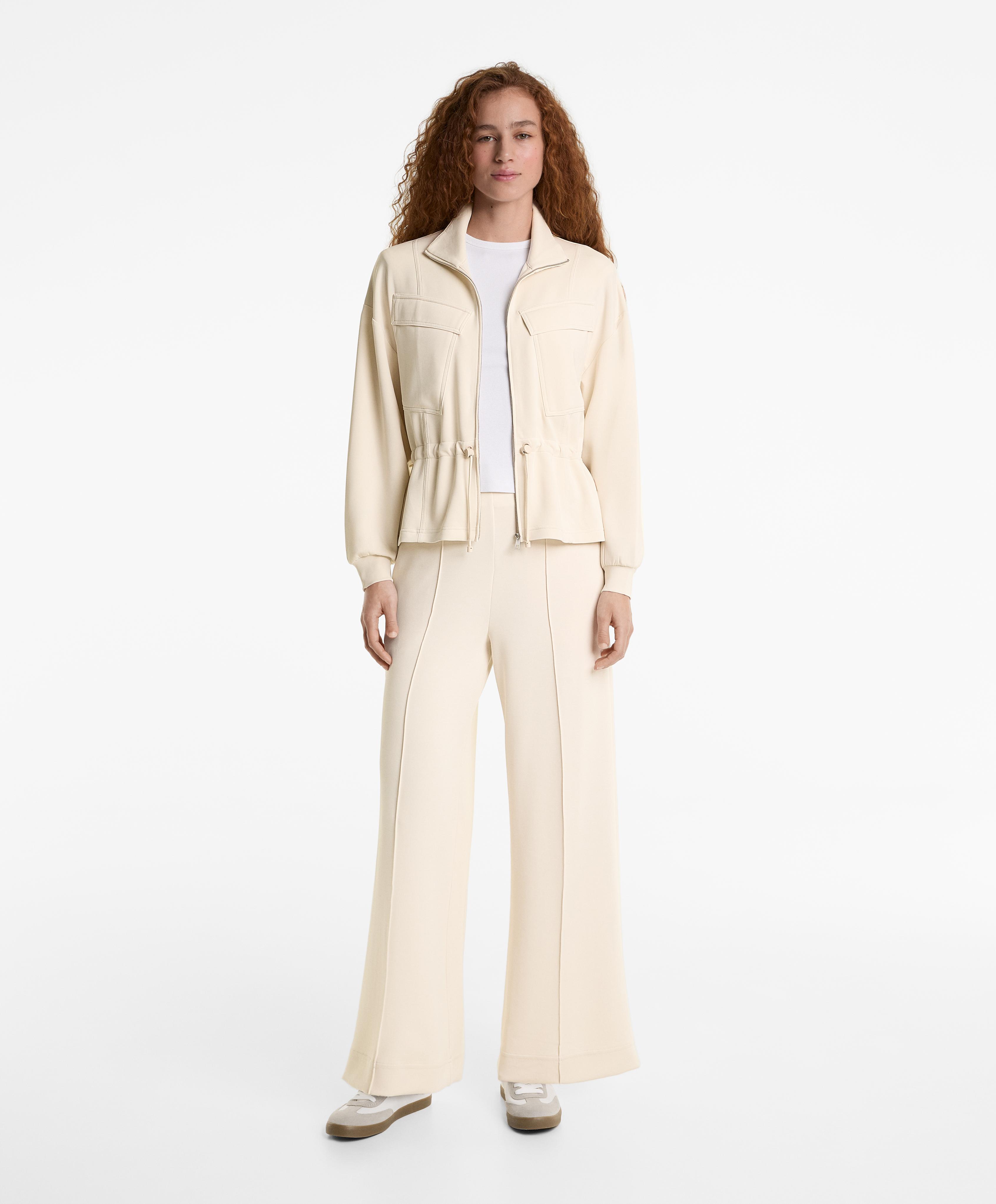 Short-sleeved rib top with cotton and modal — WHITE