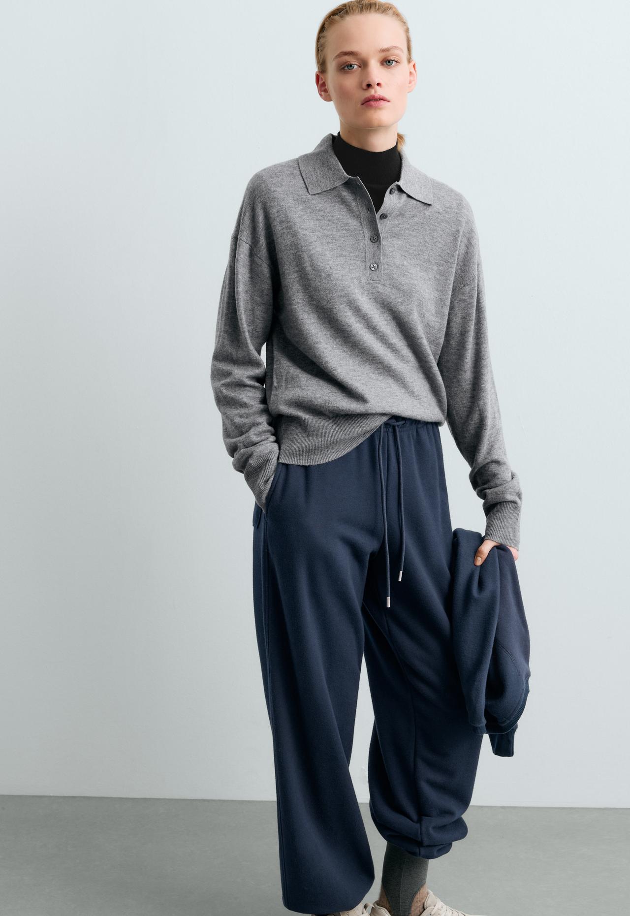 Polo knit 100% wool — BLUE-GREY
