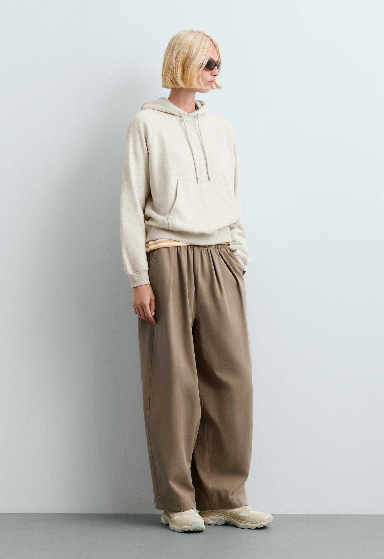 Cotton-blend fleece hoodie — OATMEAL