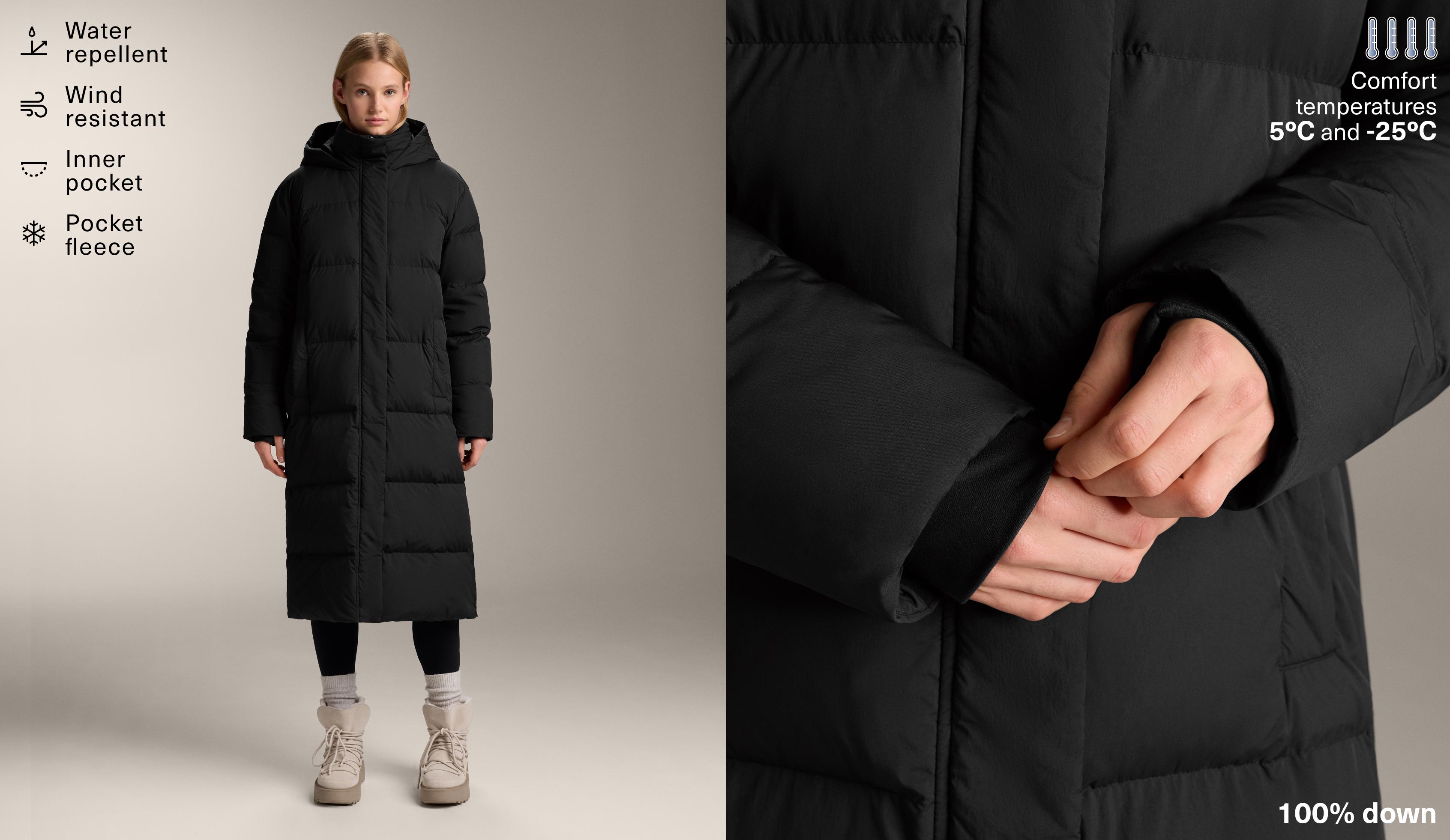Long 100% down padded jacket — BLACK