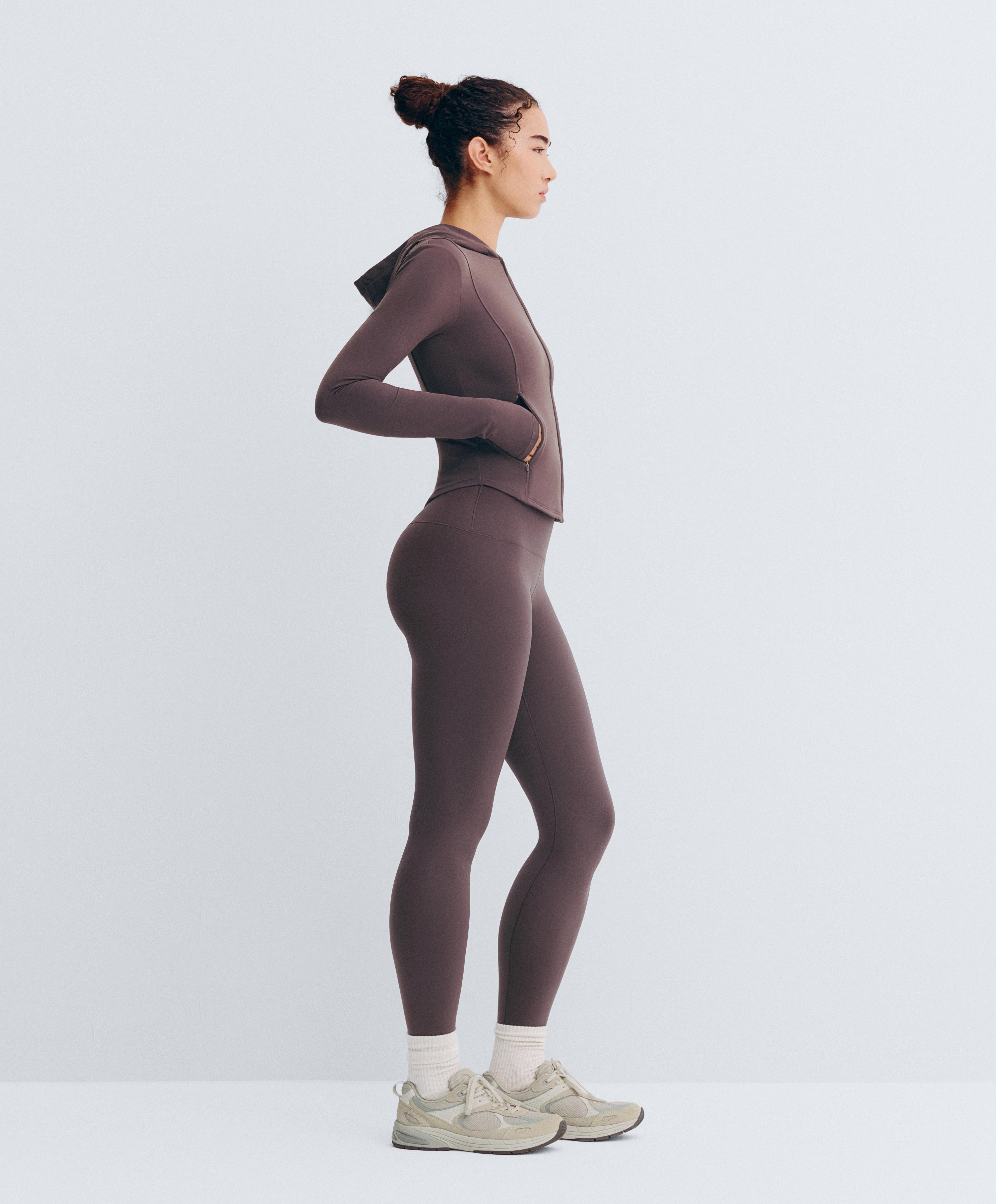 Light warm cropped technical jacket — Purplish brown