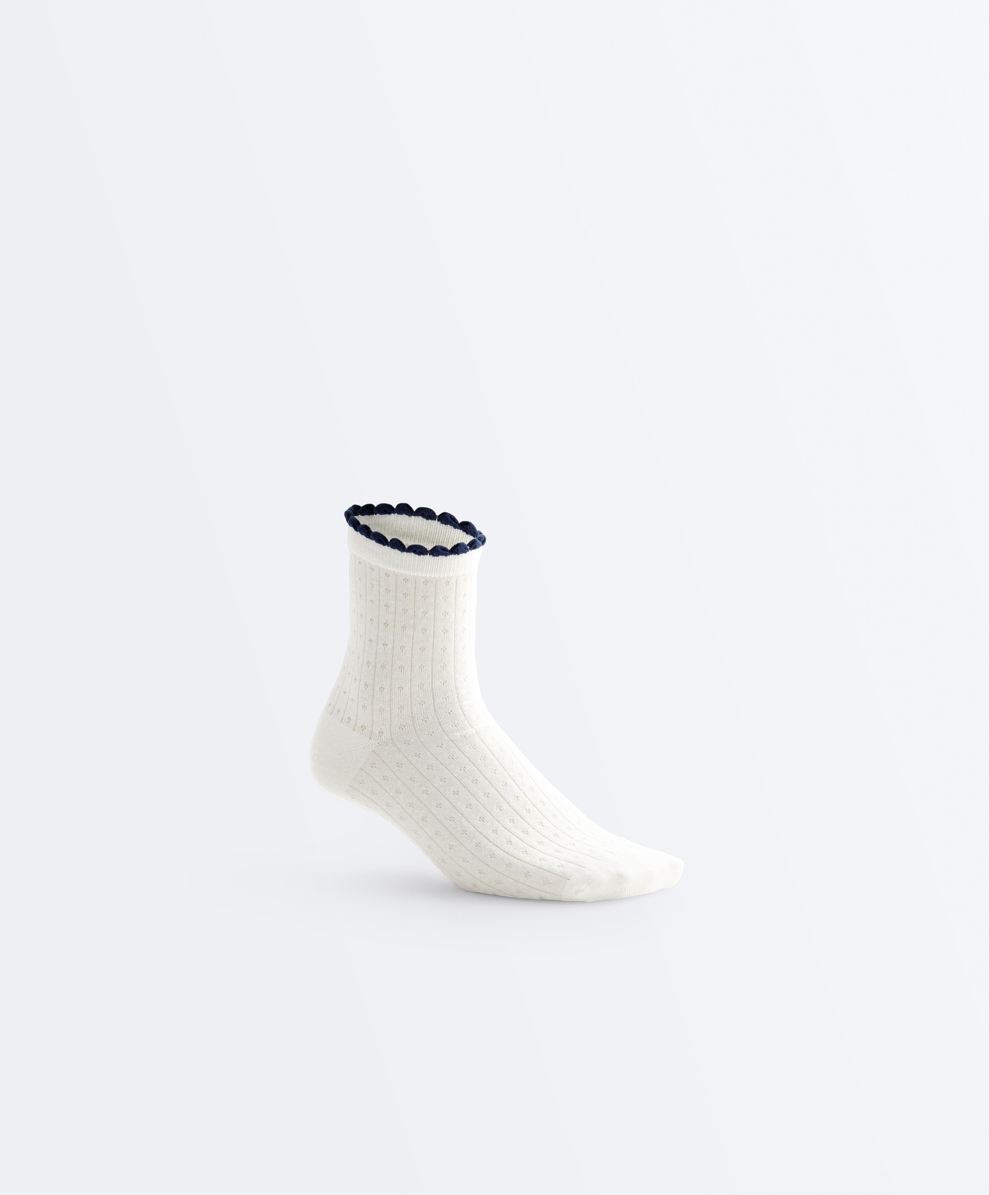3 pairs of cotton blend bubble quarter socks — ECRU