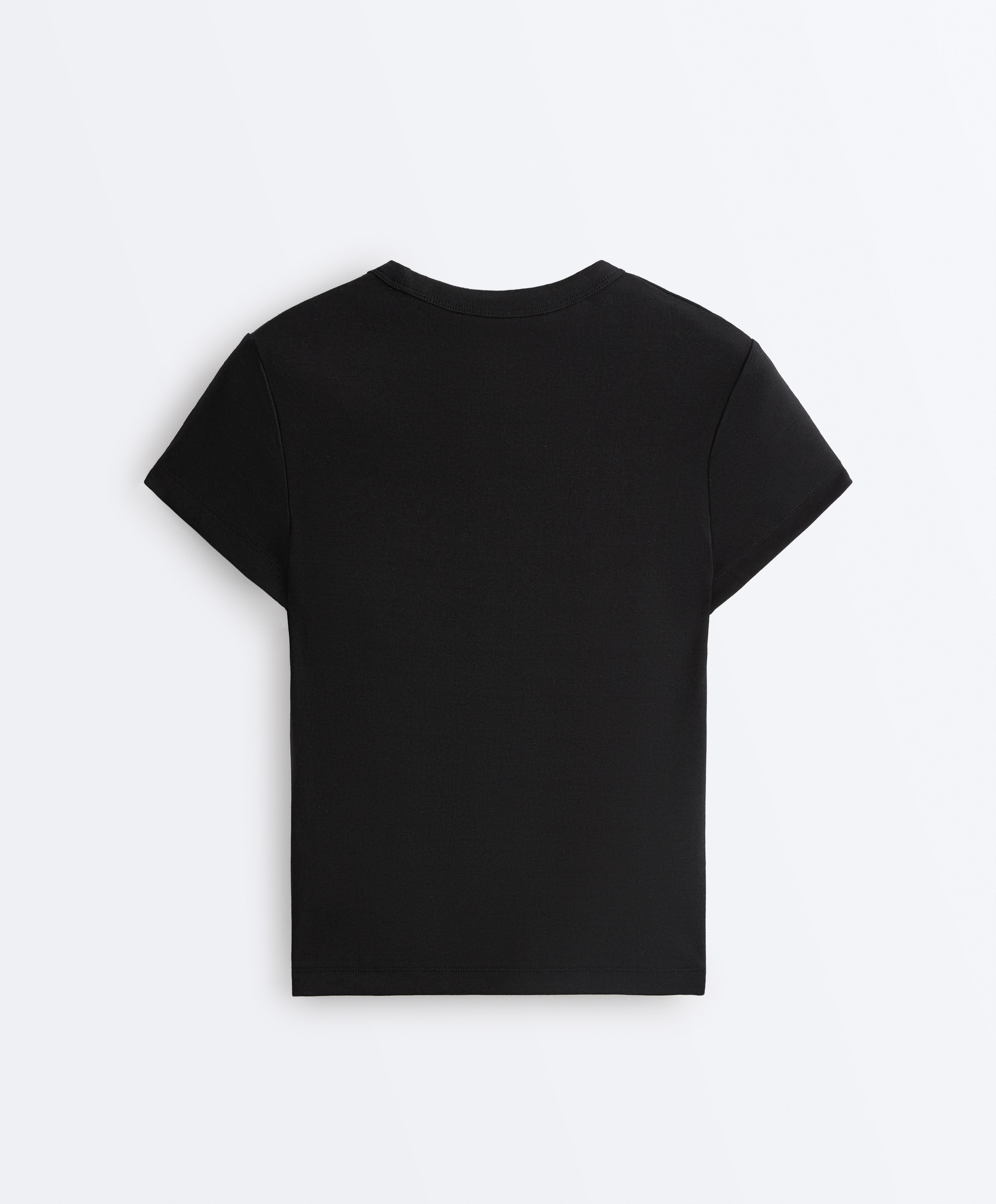 Fitted short sleeve rib T-shirt in cotton blend — BLACK