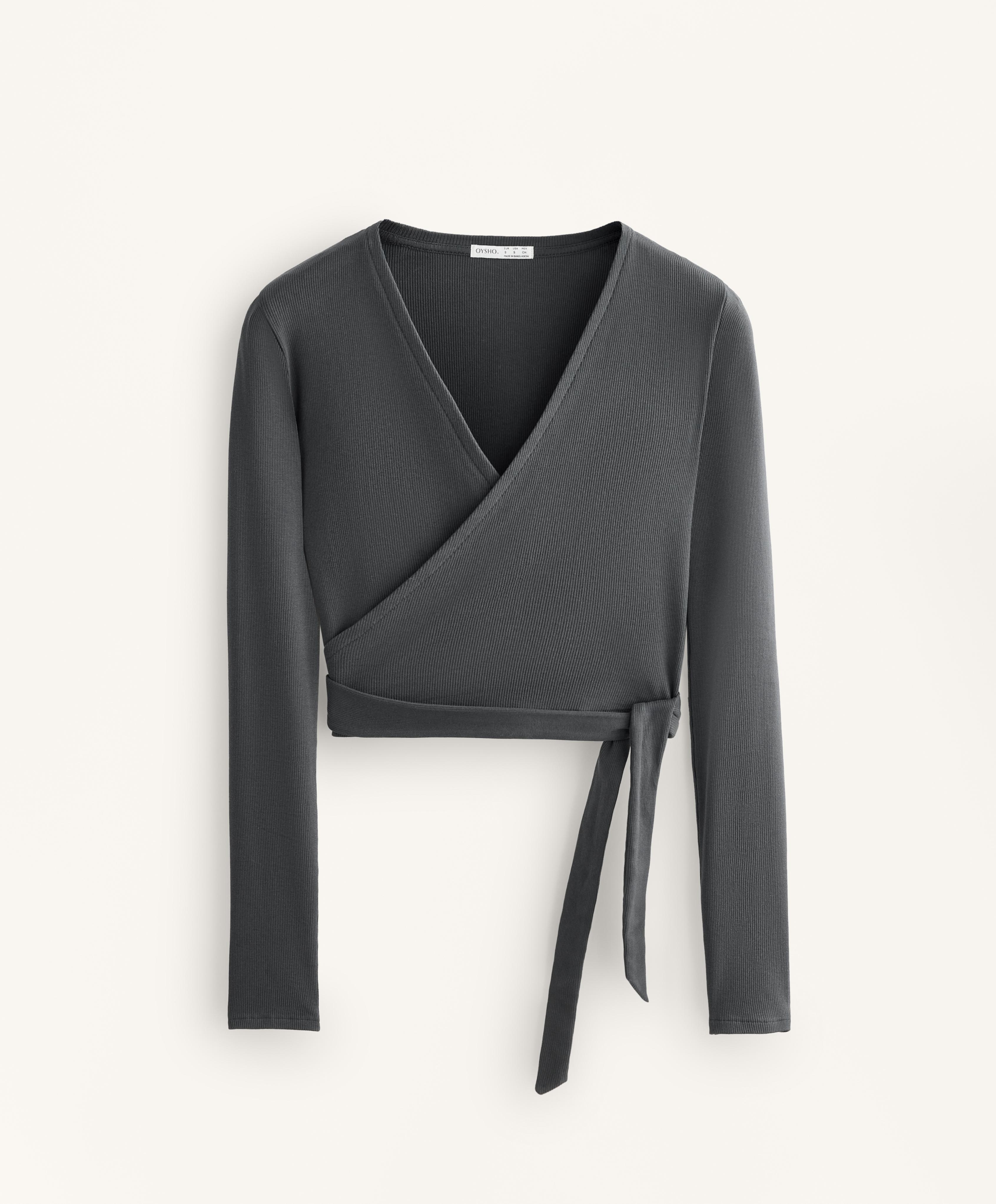 Rib cotton blend wrap T-shirt — ASPHALT
